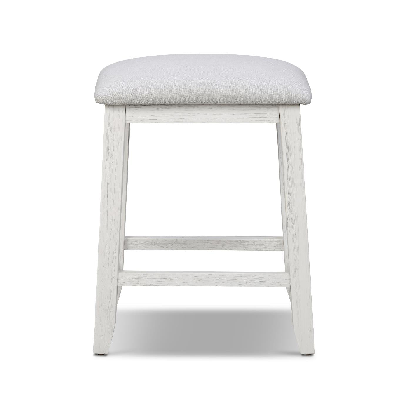 Surfside Upholstered Stool. Weathered White Finish