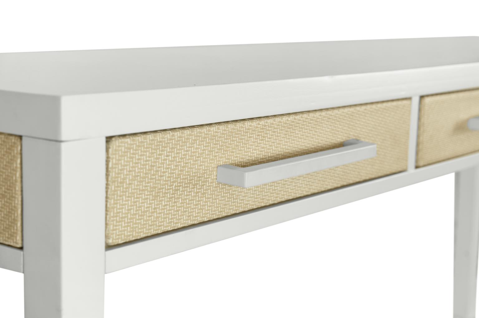 Miramar 3-Drawer Console w/ Power. Sand and Stark White Finish