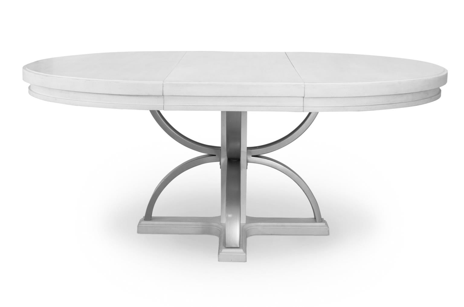 Point Breeze Round Table w/ Metal and Leaf (52"-72"). Fresh White Finish