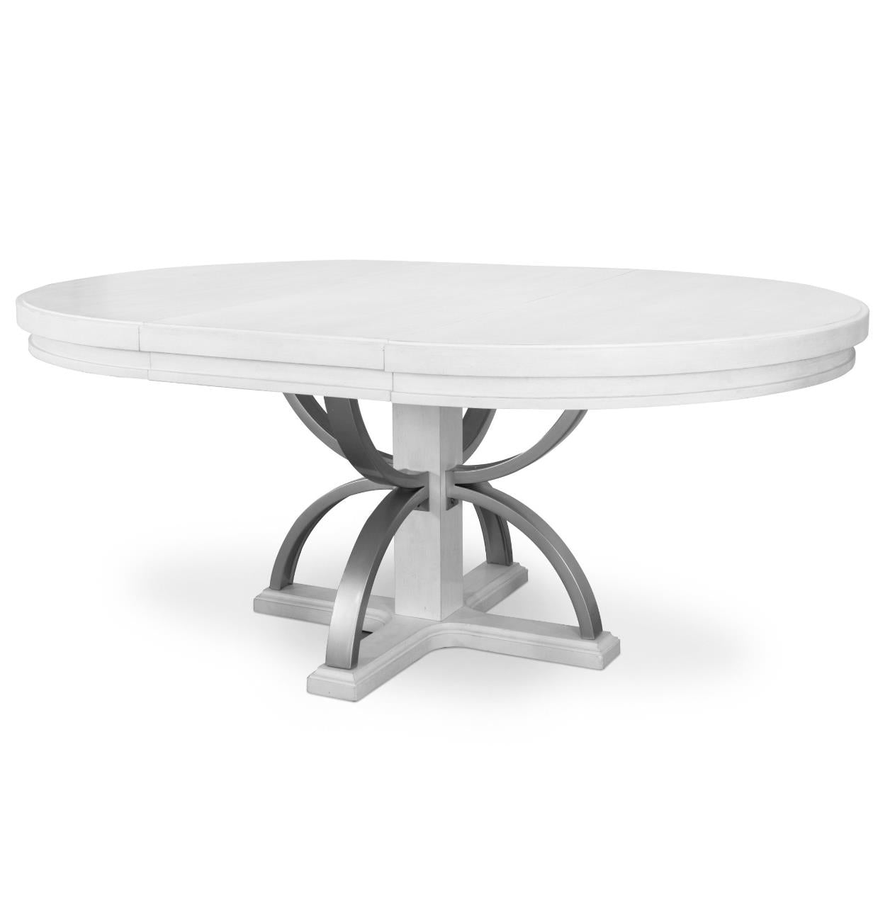 Point Breeze Round Table w/ Metal and Leaf (52"-72"). Fresh White Finish