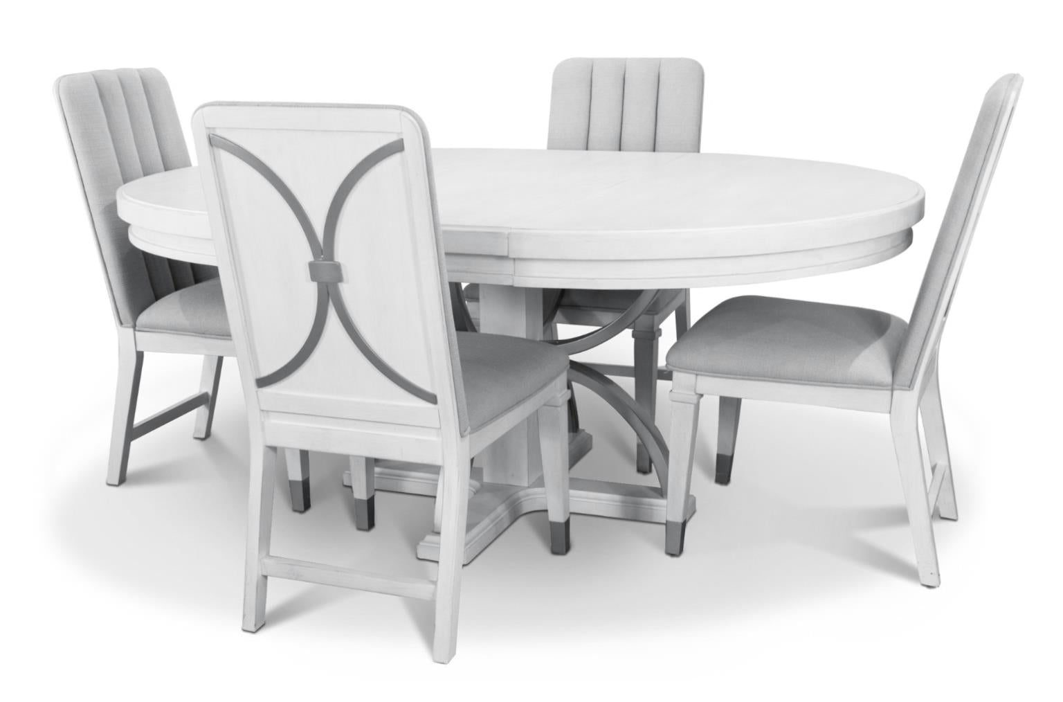 Point Breeze Round Table w/ Metal and Leaf (52"-72"). Fresh White Finish