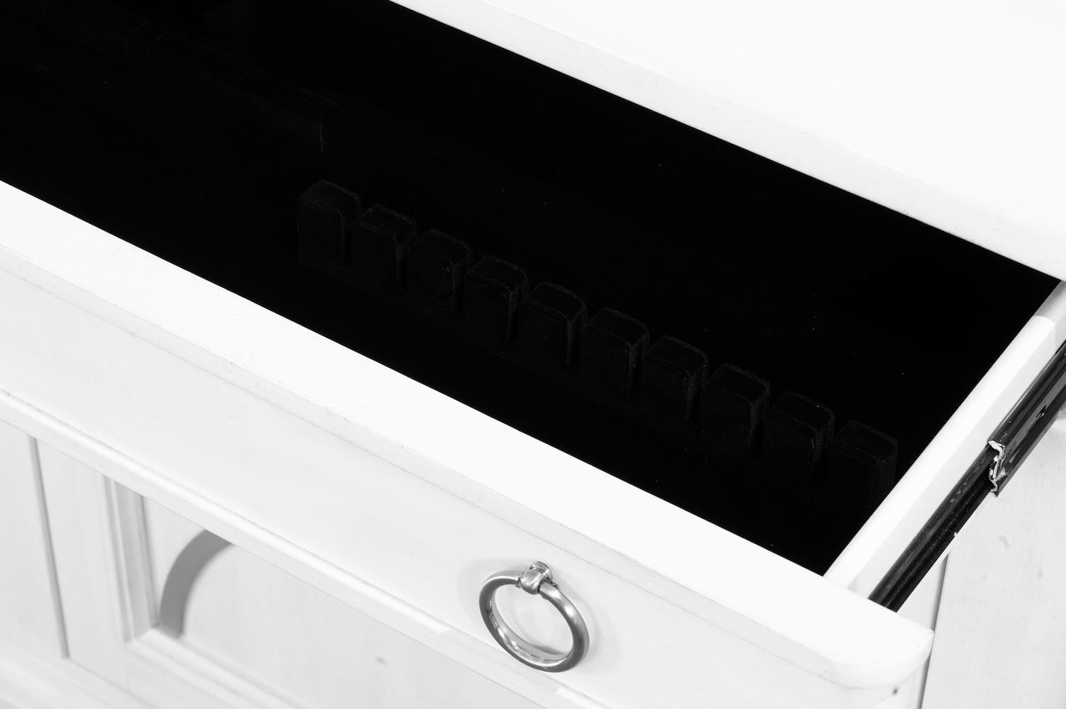 Point Breeze Credenza w/ Metal and Silver Tray (68"). Fresh White Finish