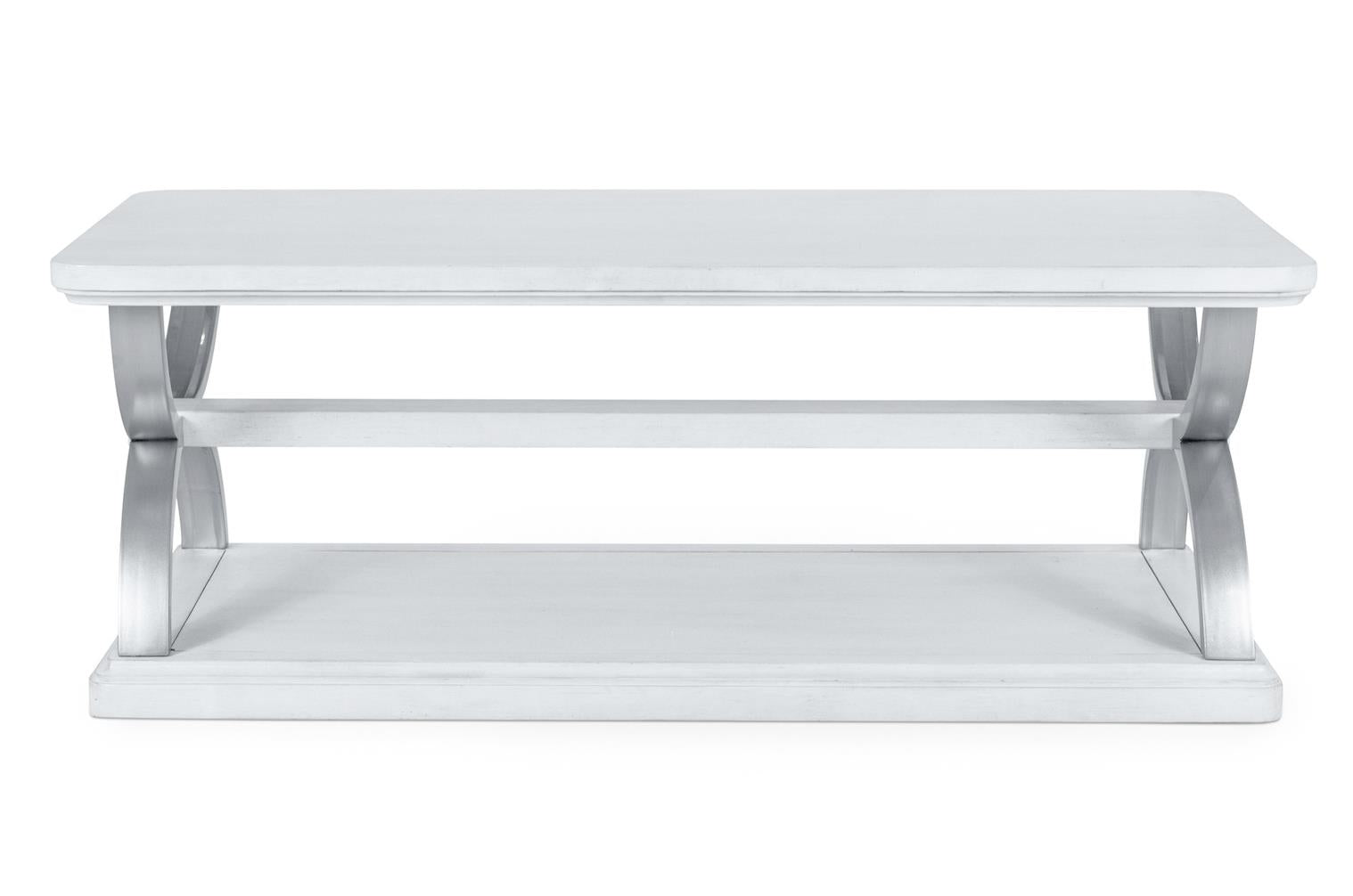 Point Breeze Rectangular Cocktail Table w/ Metal and Castors. Fresh White Finish
