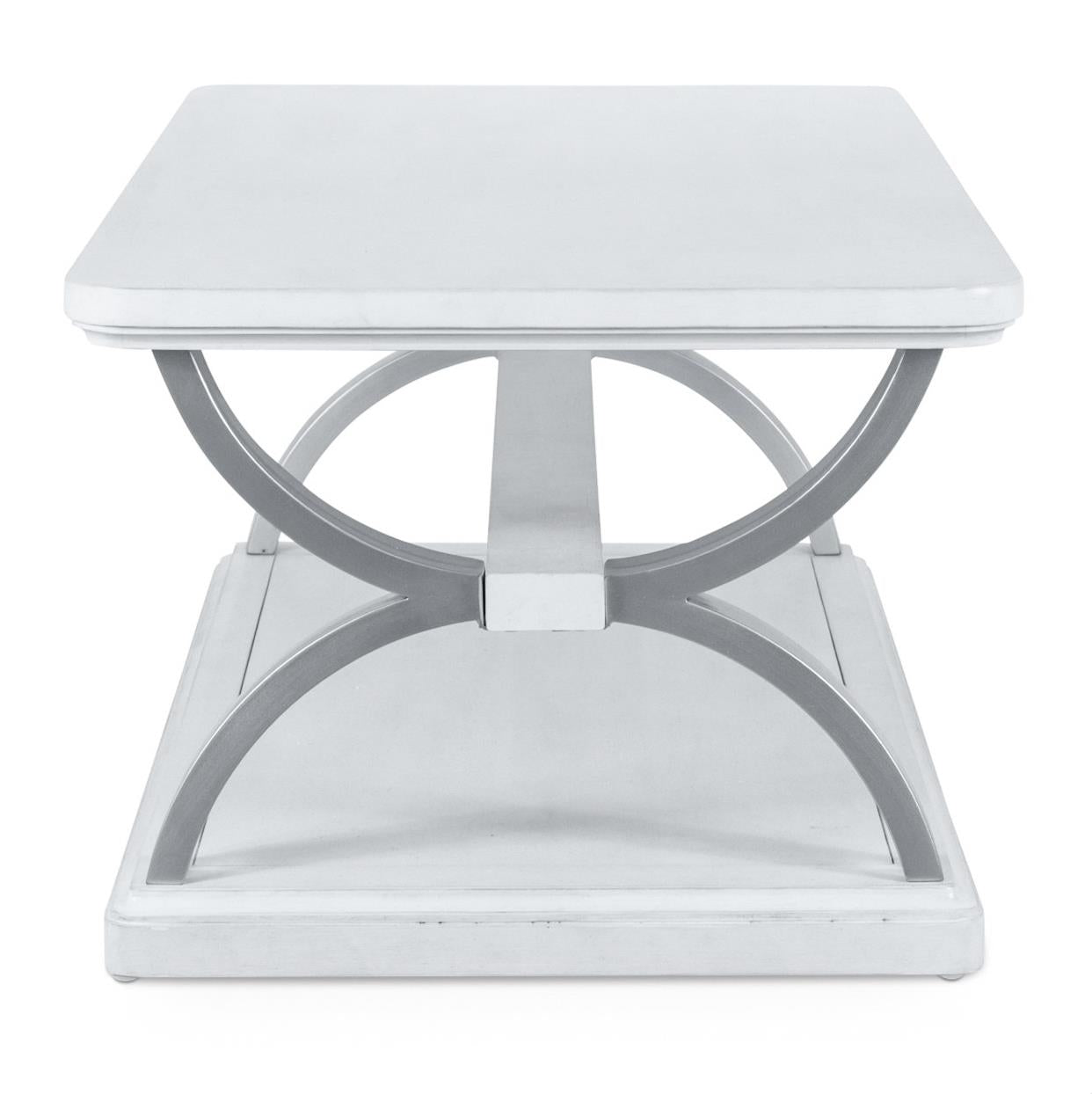 Point Breeze Rectangular Cocktail Table w/ Metal and Castors. Fresh White Finish