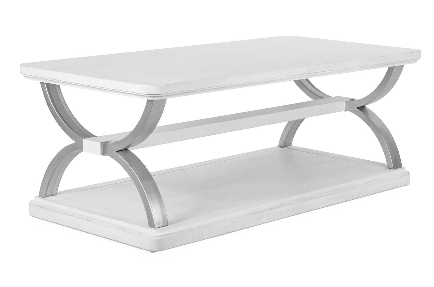 Point Breeze Rectangular Cocktail Table w/ Metal and Castors. Fresh White Finish