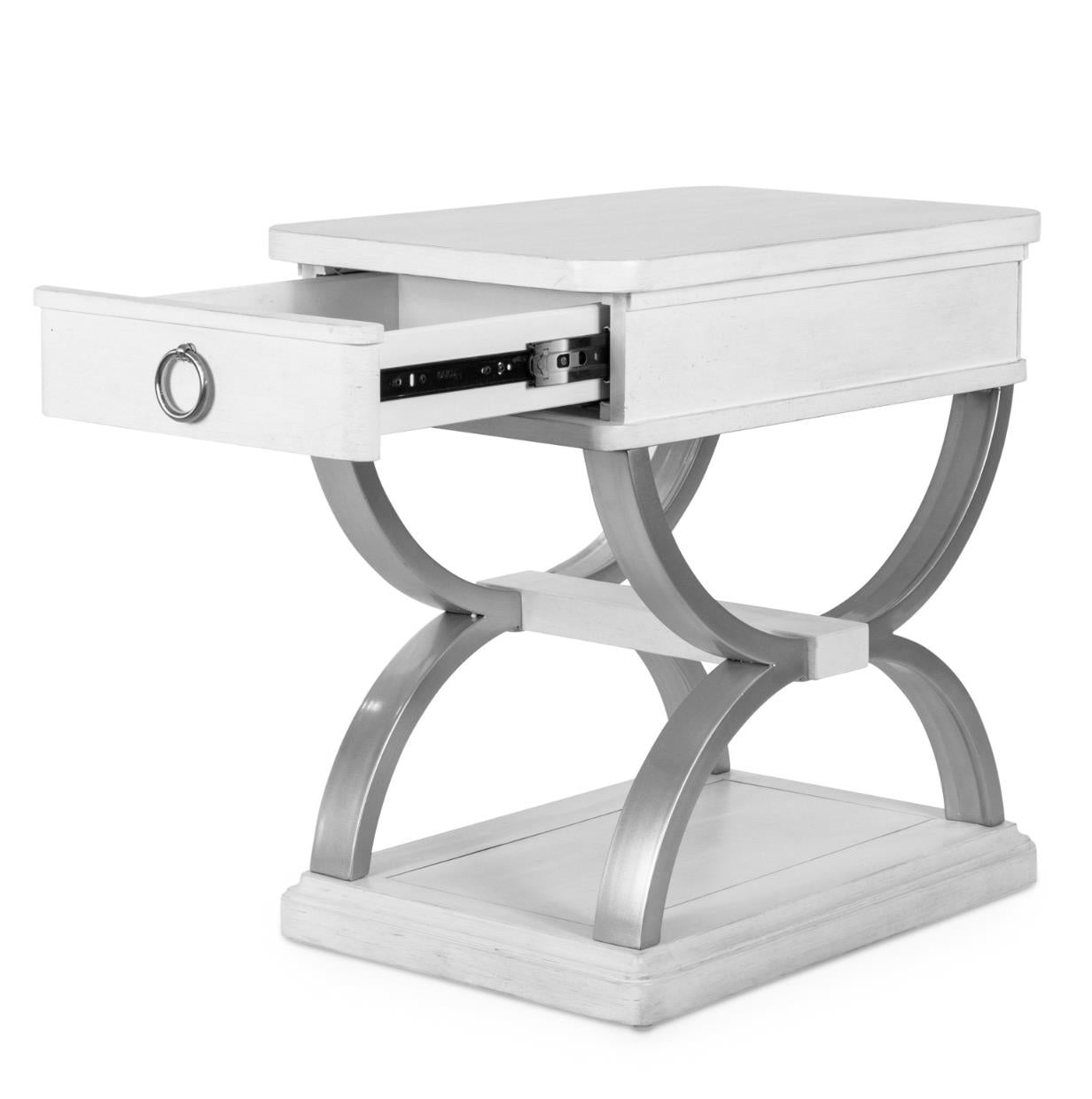Point Breeze 1-Drawer Chairside Table w/ Metal. Fresh White Finish