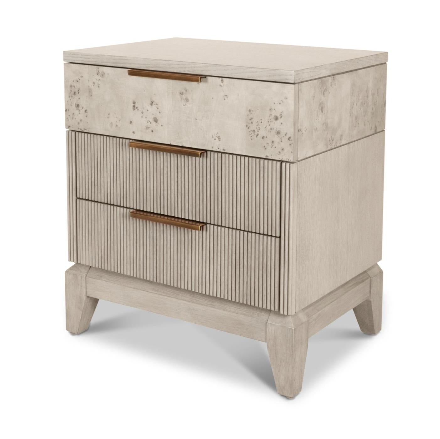 Manhattan Valley 3 Drawer Nightstand w/ Power and USB A + C. Mappa Burl Light Finish