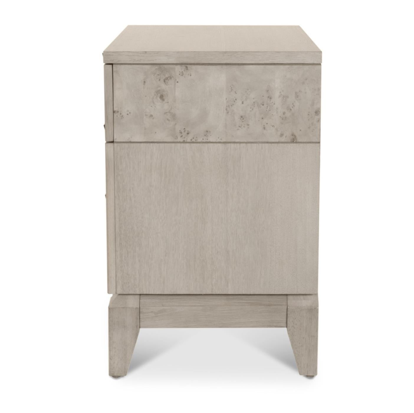Manhattan Valley 3 Drawer Nightstand w/ Power and USB A + C. Mappa Burl Light Finish