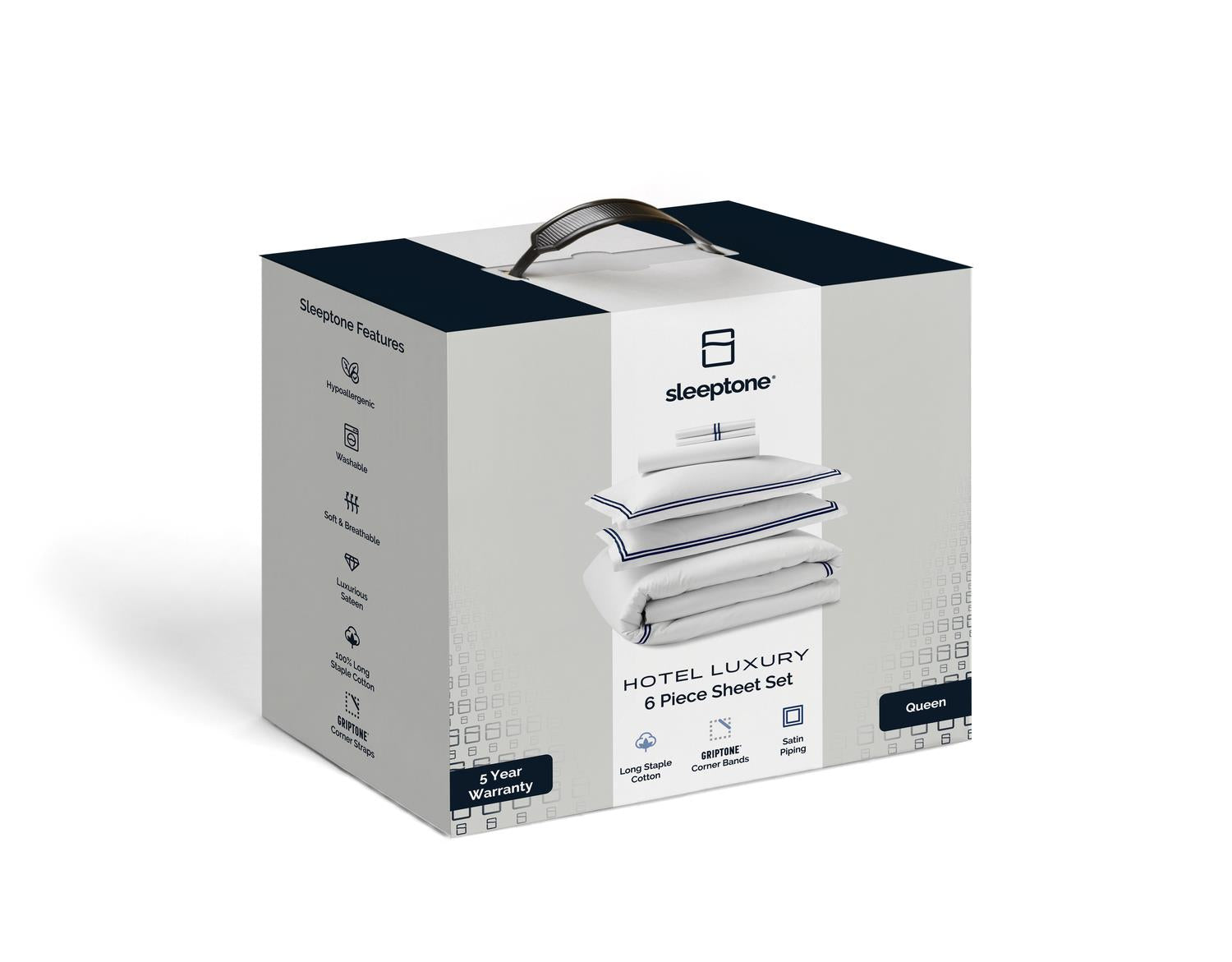 Hotel Luxury Sheet Set - White with Taupe Stitching