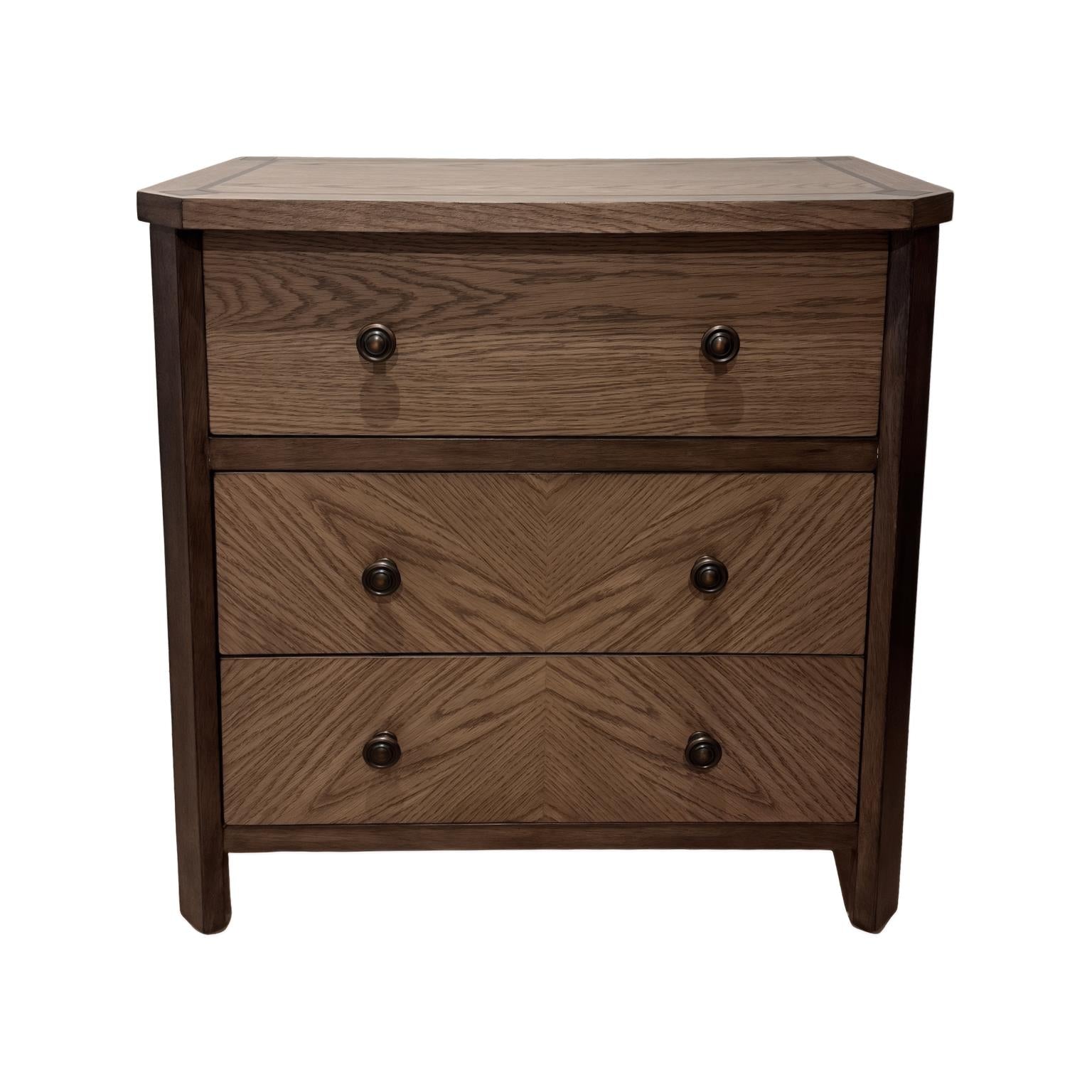 Sun Haven 3-Drawer Nightstand w/ Power + USB-A/C. Oak and Walnut Finish