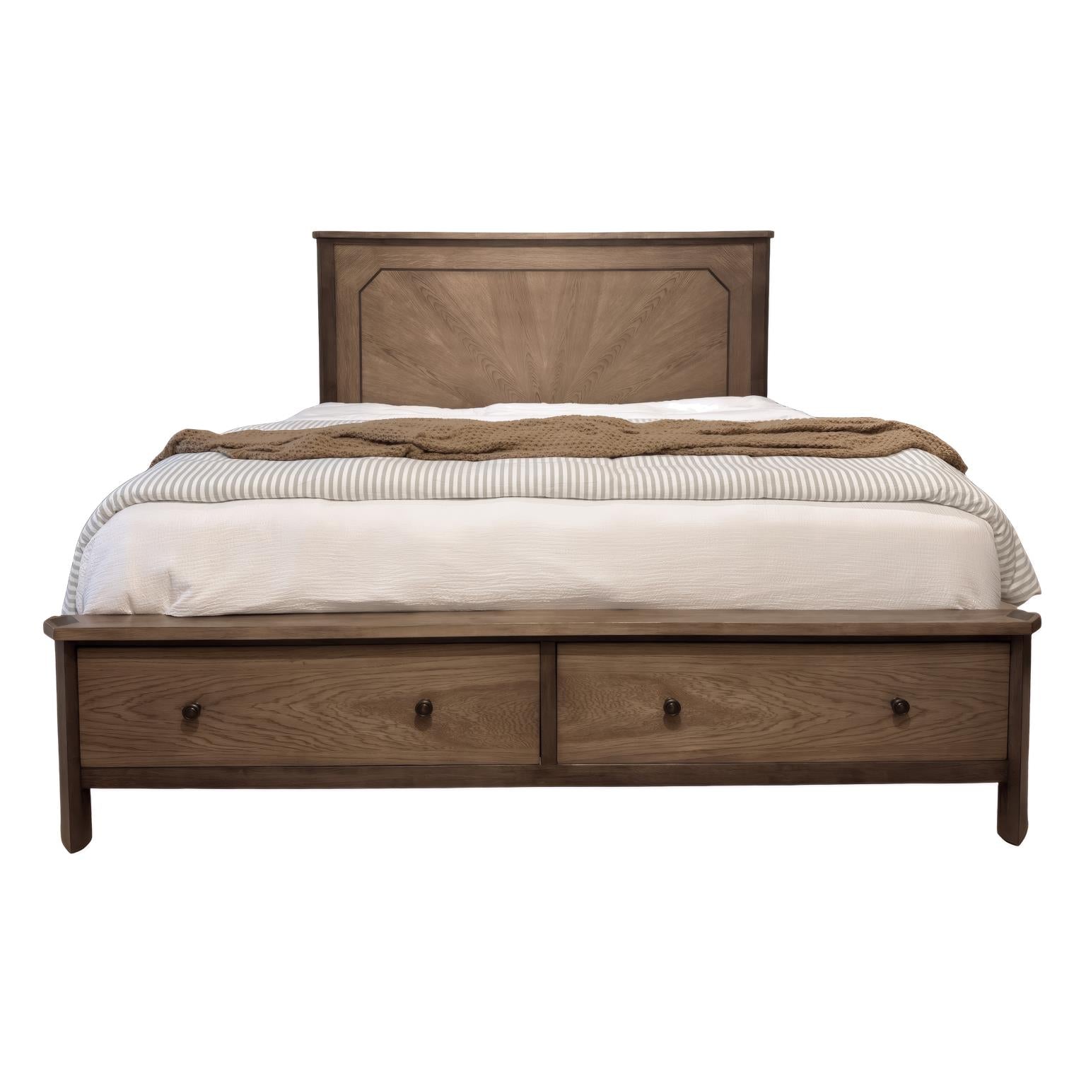 Sun Haven King Storage Bed complete. Oak and Walnut Finish