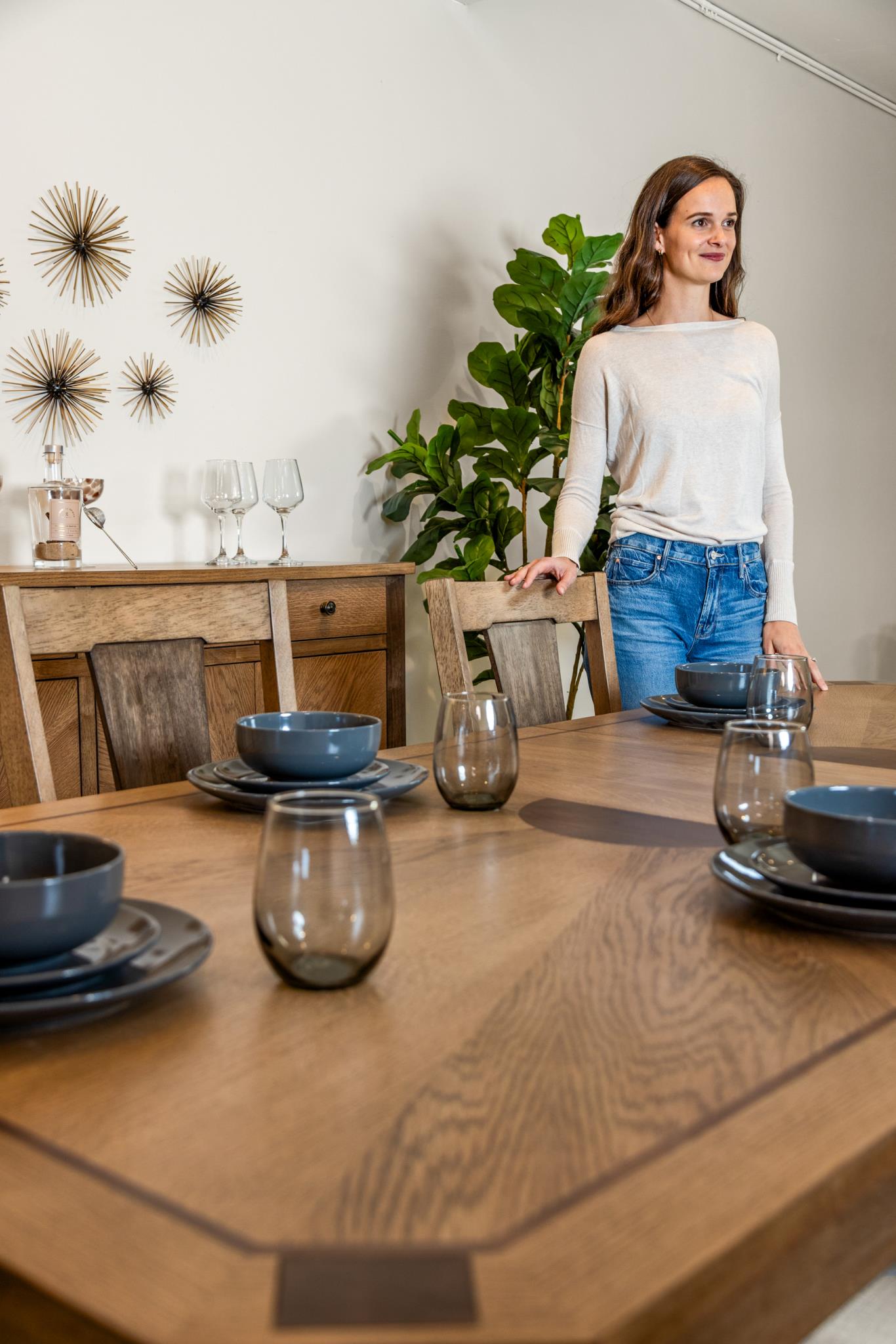 Sun Haven Rectangular Dining Table w/ Self Storing Leaf (78"-96"). Oak and Walnut Finish