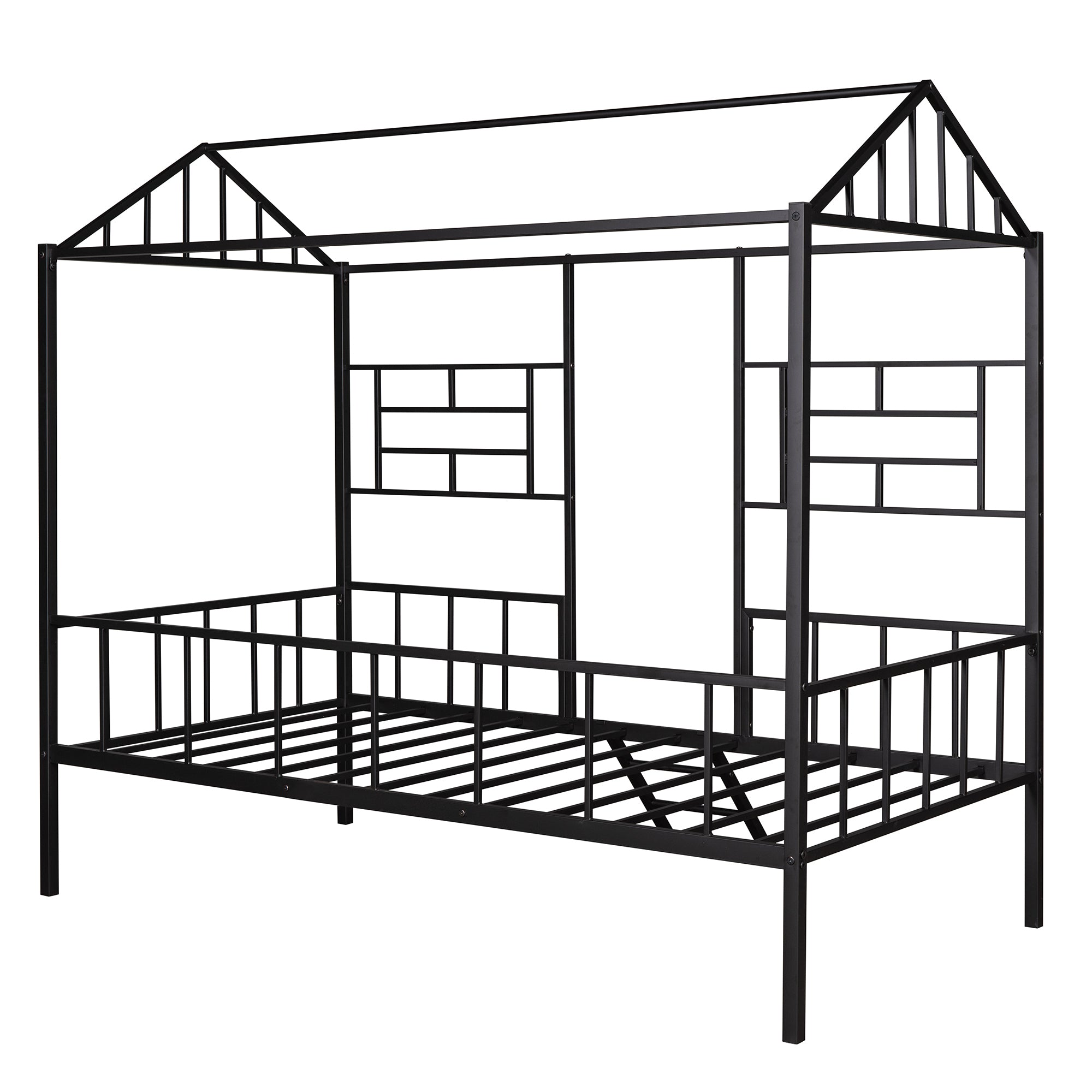 Metal House Bed Frame Twin Size with Slatted Support No Box Spring Needed Black - Atlantic Fine Furniture Melbourne FL