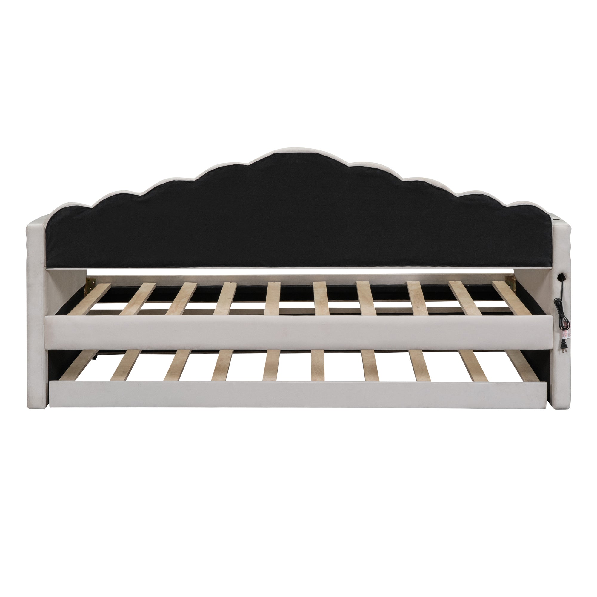Twin size Upholstered Daybed with Trundle ,Velvet Sofabed with USB Charging Ports,No Box-spring Needed,Beige - Atlantic Fine Furniture Melbourne FL