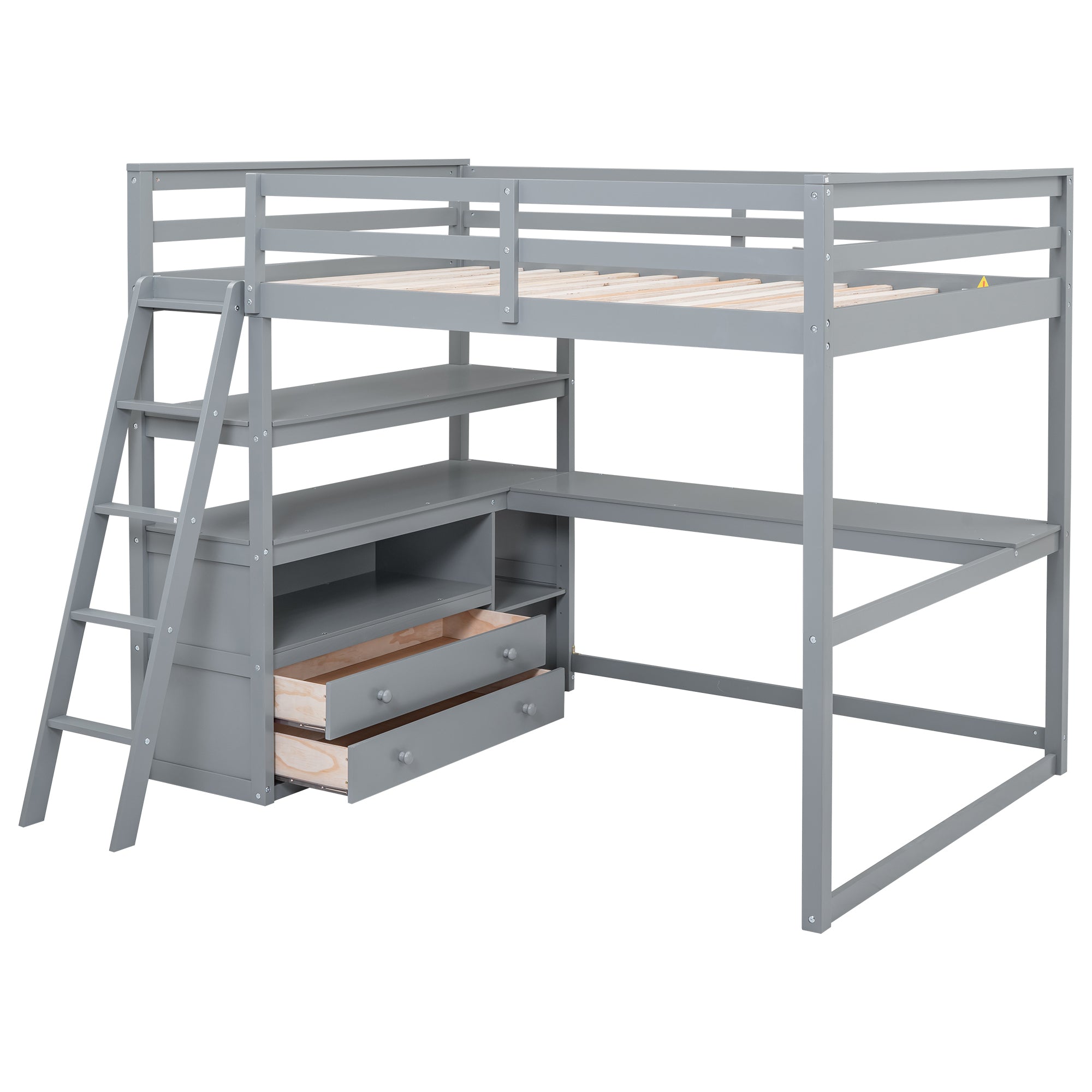 Full Size Loft Bed with Desk and Shelves,Two Built-in Drawers,Gray(Old SKU: GX000416AAE) - Atlantic Fine Furniture Melbourne FL