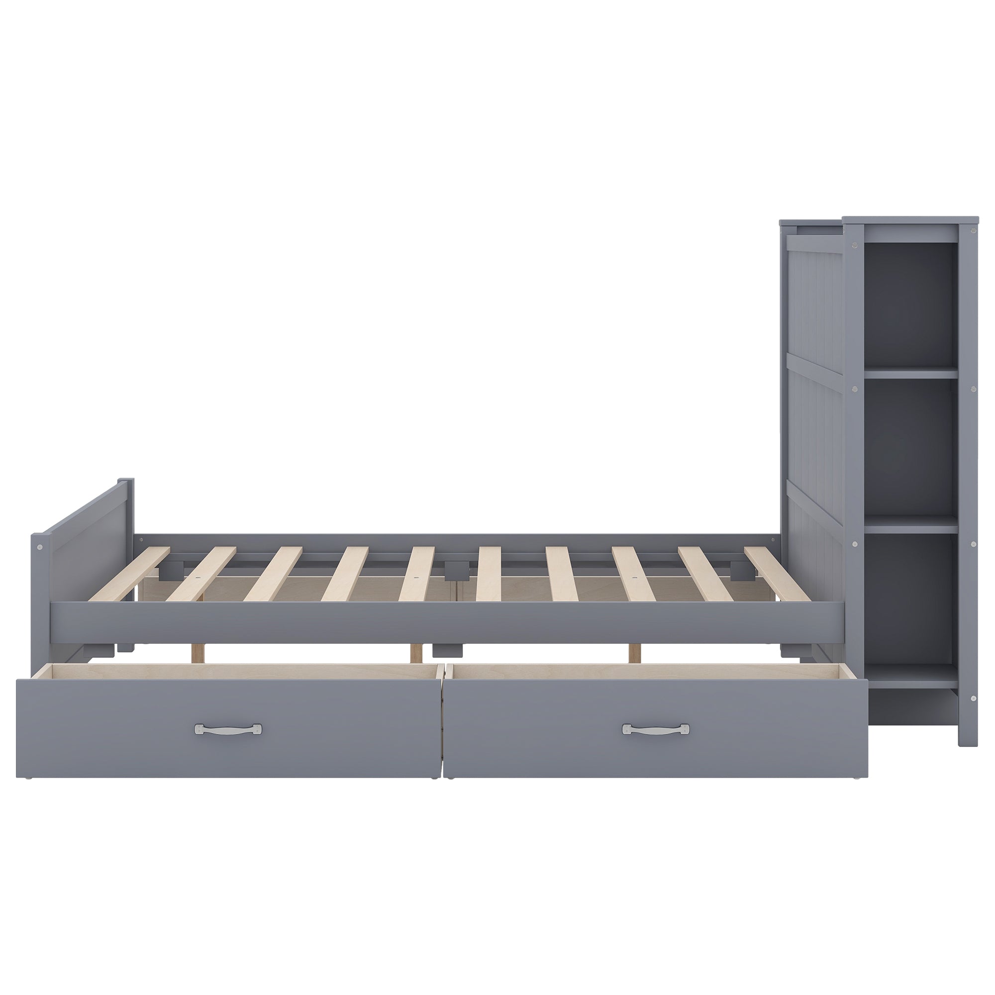 Full Size Platform Bed with Drawers and Storage Shelves, Gray - Atlantic Fine Furniture Melbourne FL