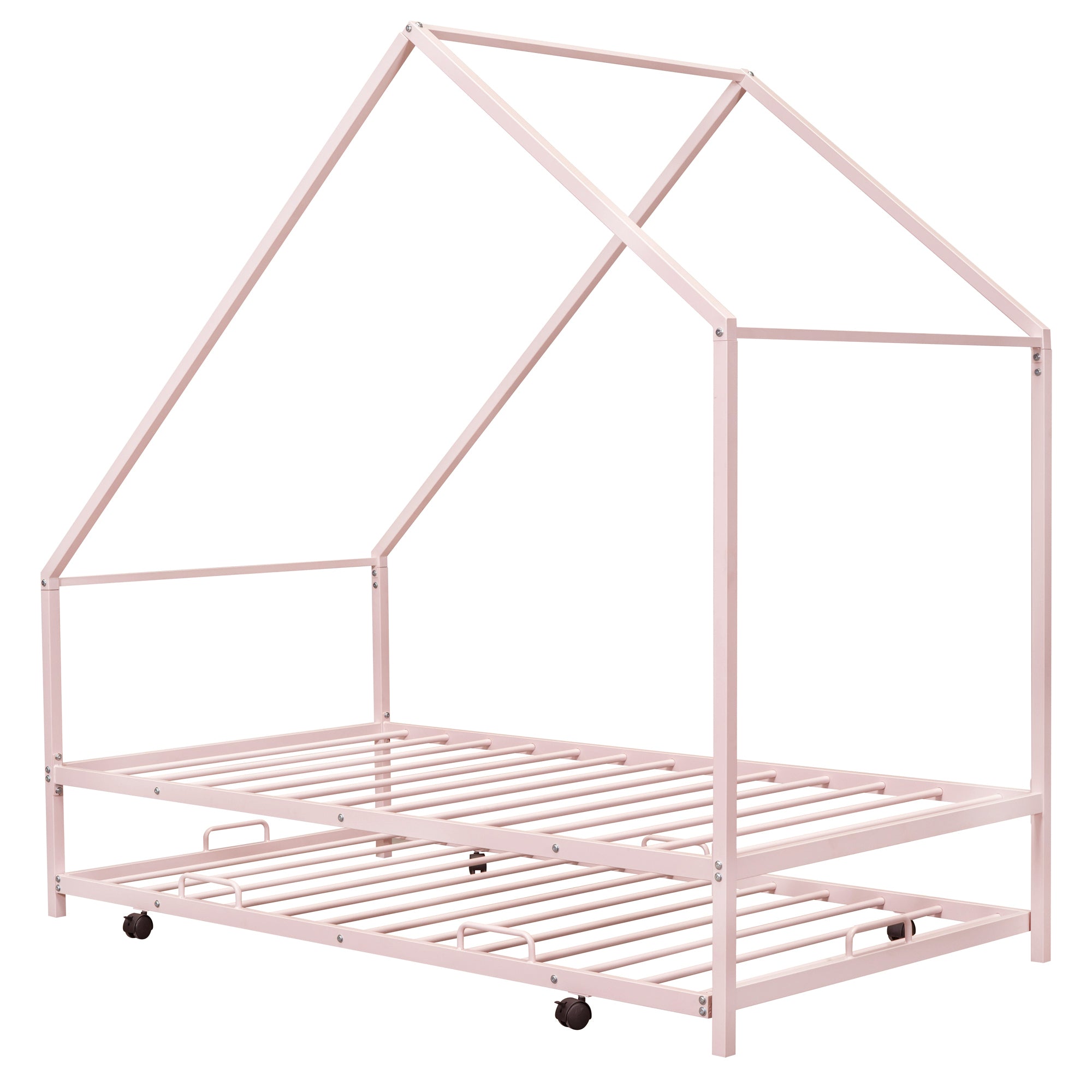 Metal House Bed With Trundle, Twin Size House Bed Pink - Atlantic Fine Furniture Melbourne FL