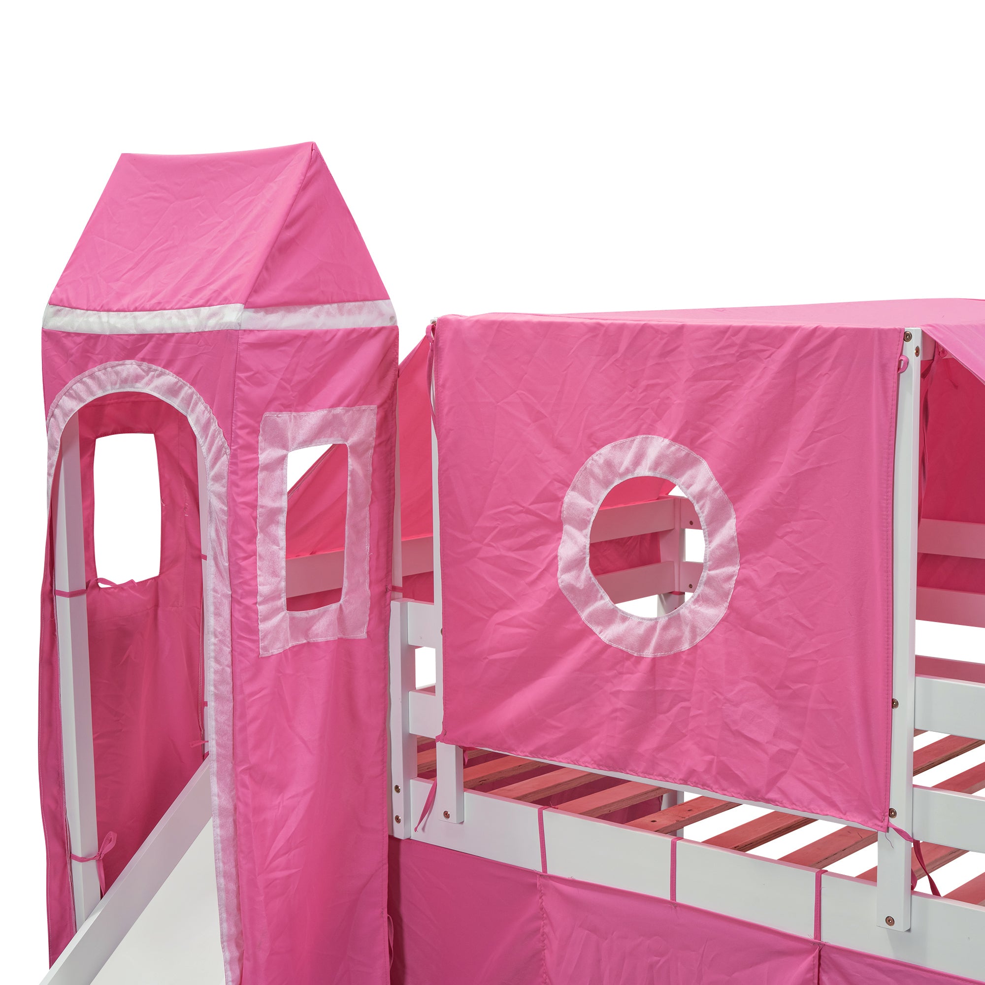 Full Size Loft Bed with Tent and Tower - Pink - Atlantic Fine Furniture Melbourne FL
