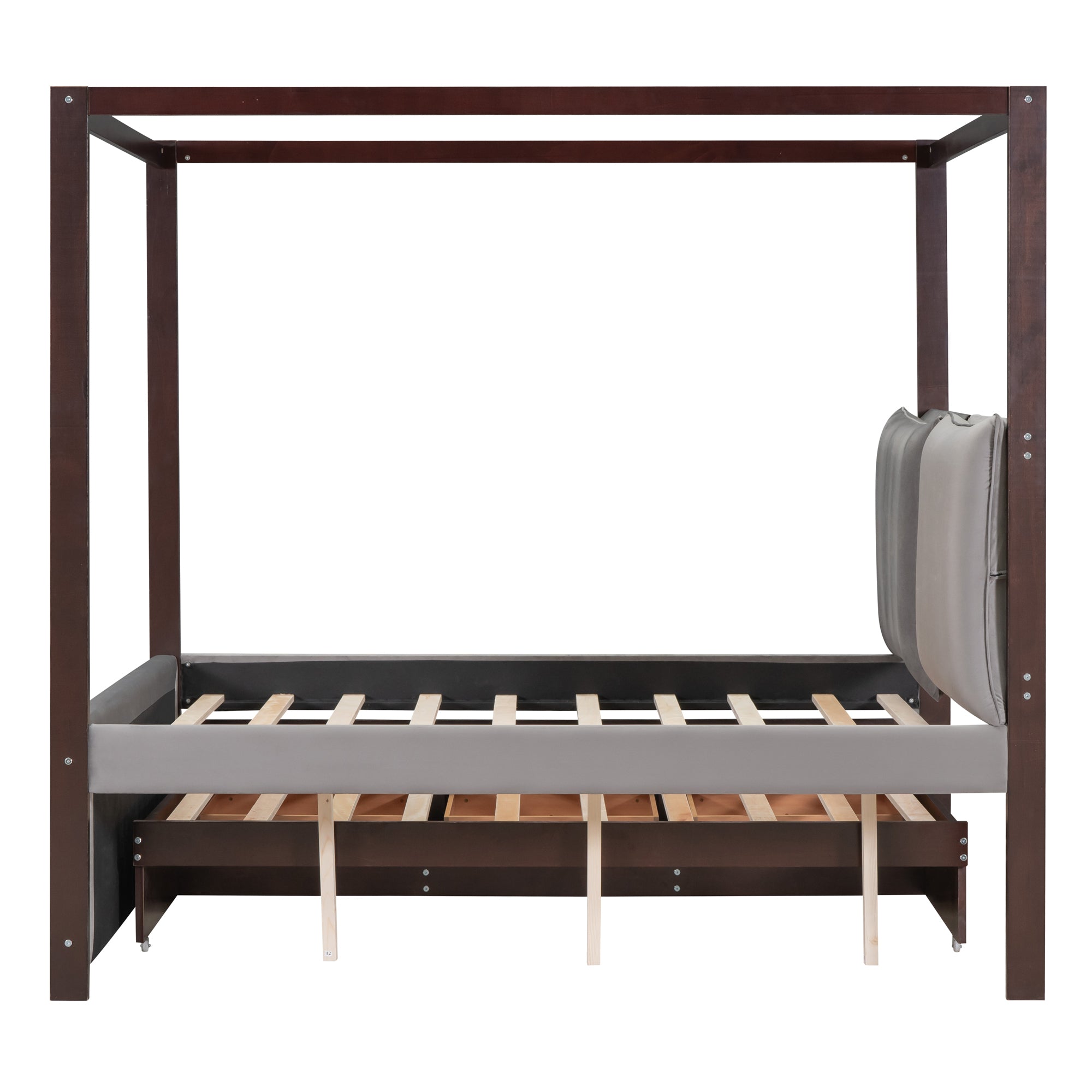 Full Size Upholstered Canopy Bed with Trundle and 3 Drawers, Gray - Atlantic Fine Furniture Melbourne FL