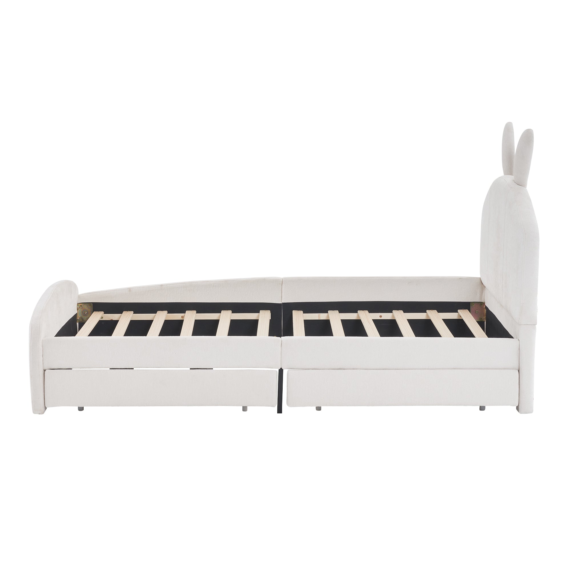 Twin Size Upholstered Platform Bed with Cartoon Ears Shaped Headboard and 2 Drawers, White - Atlantic Fine Furniture Melbourne FL