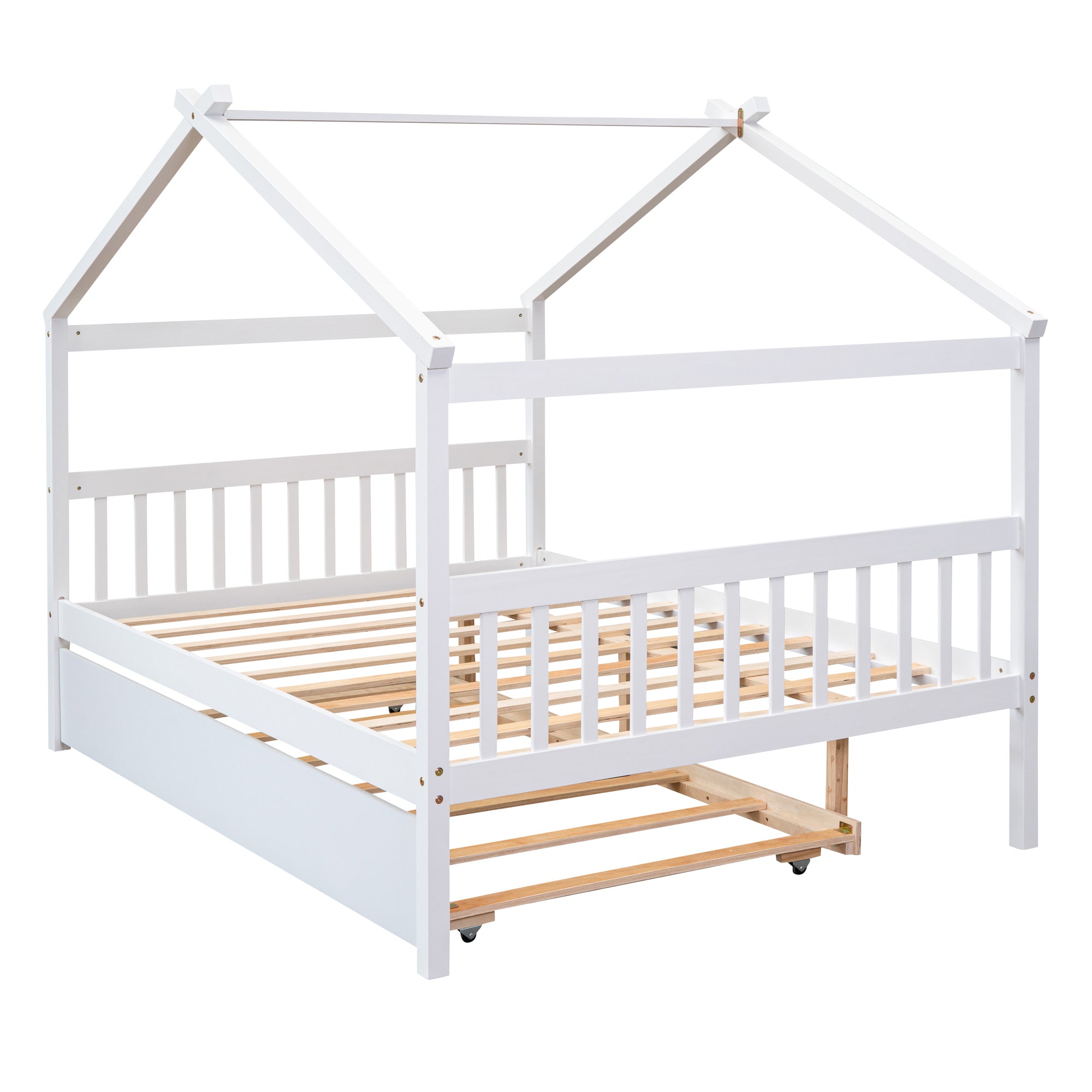 Full Size Wooden House Bed with Twin Size Trundle, White - Atlantic Fine Furniture Melbourne FL