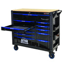 12 Layer Drawer Multi Purpose Tool Cart With Wheels And Wooden Countertops - Black / Blue