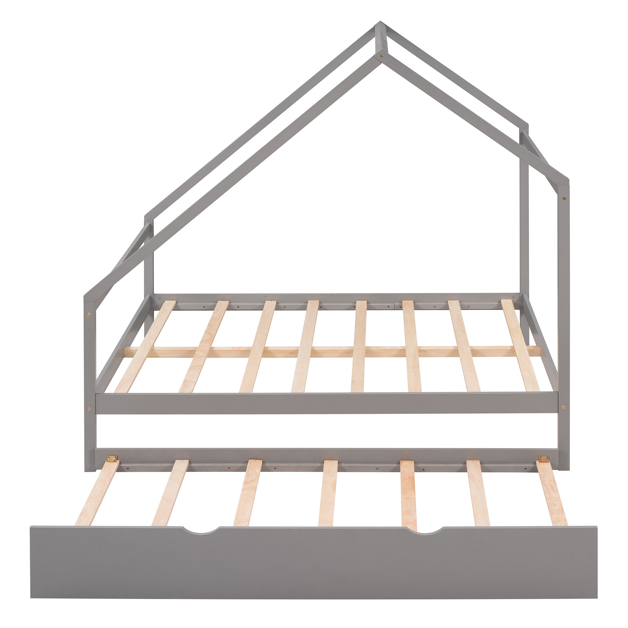 Full Size Wooden House Bed With Twin Size Trundle, GRAY - Atlantic Fine Furniture Melbourne FL