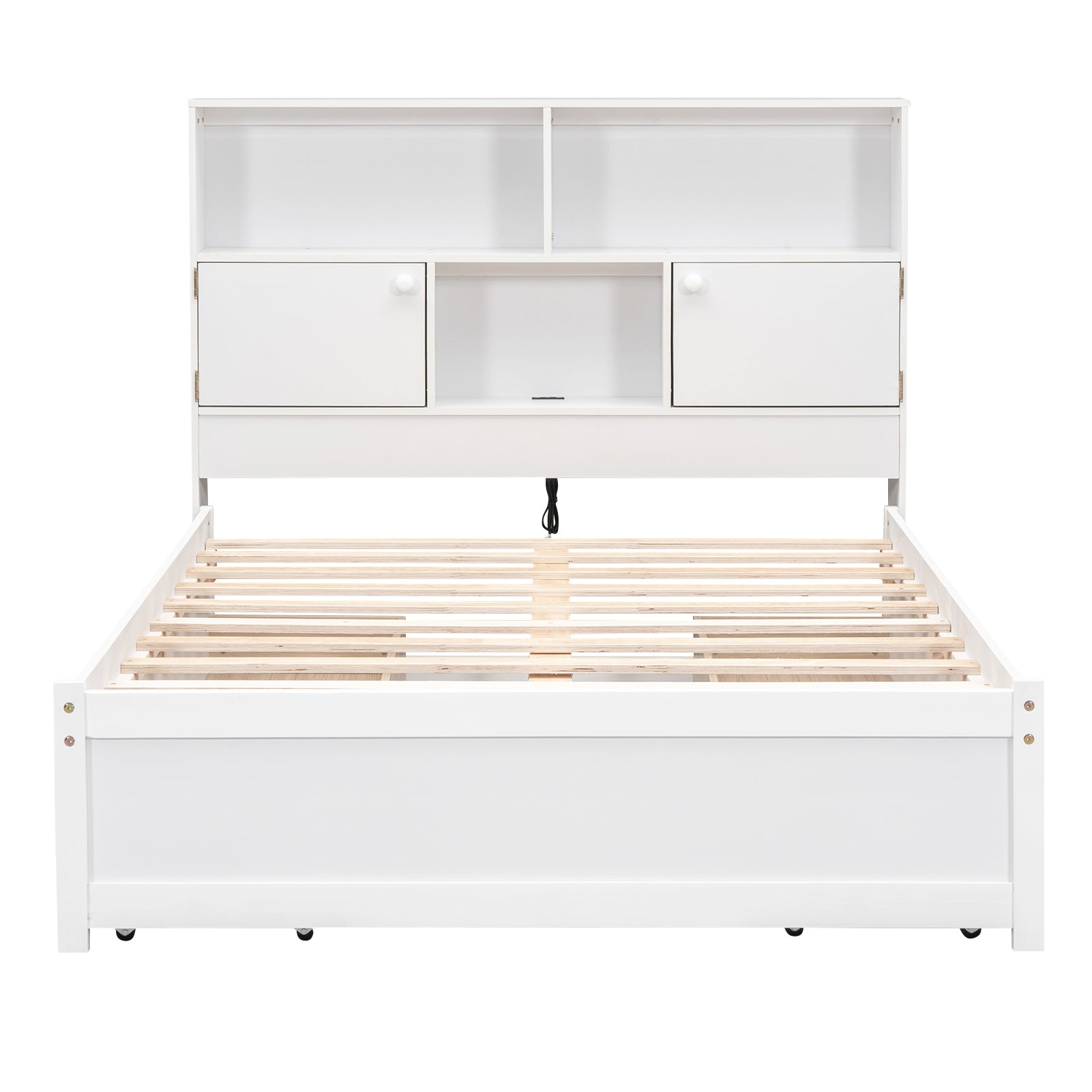 Full Size Platform Bed with Storage Headboard, Charging Station and 4 Drawers, White - Atlantic Fine Furniture Melbourne FL