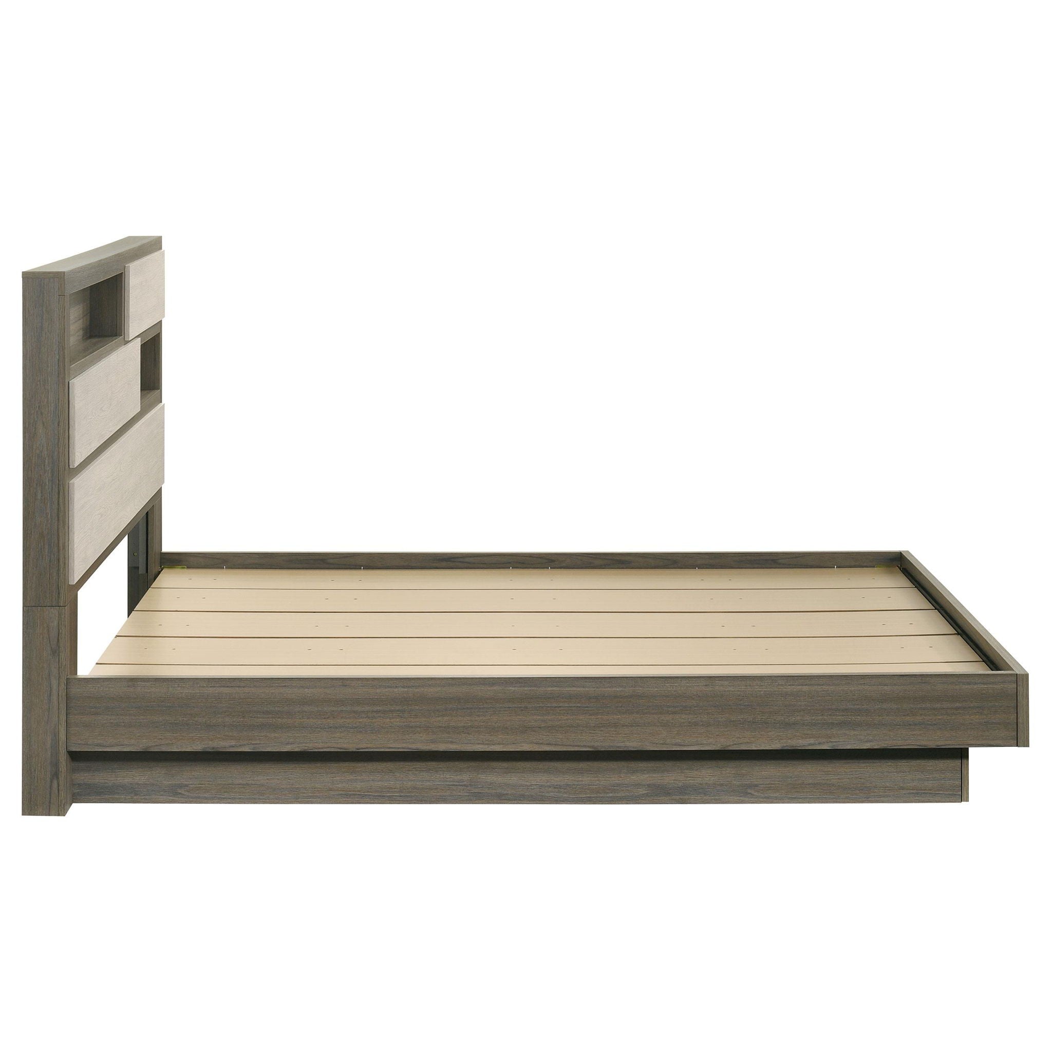 Fenwick Queen Bed Bookcase Headboard Grey Oak