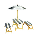 Naturally Playful Kids Picnic Table With Umbrella, Indoor / Outdoor Fun - Blue / White Stripes