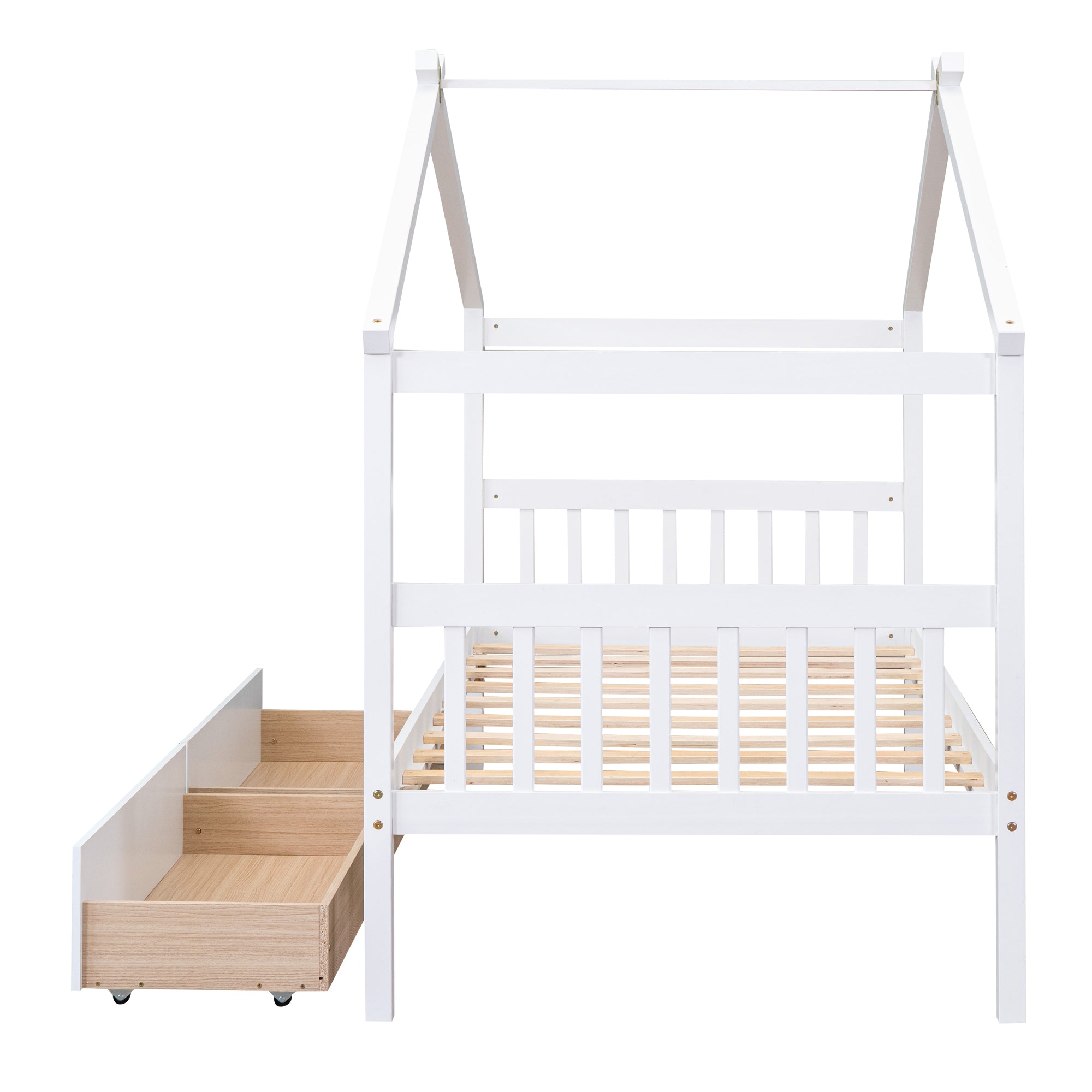 Twin Size Wooden House Bed with Drawers, White - Atlantic Fine Furniture Melbourne FL
