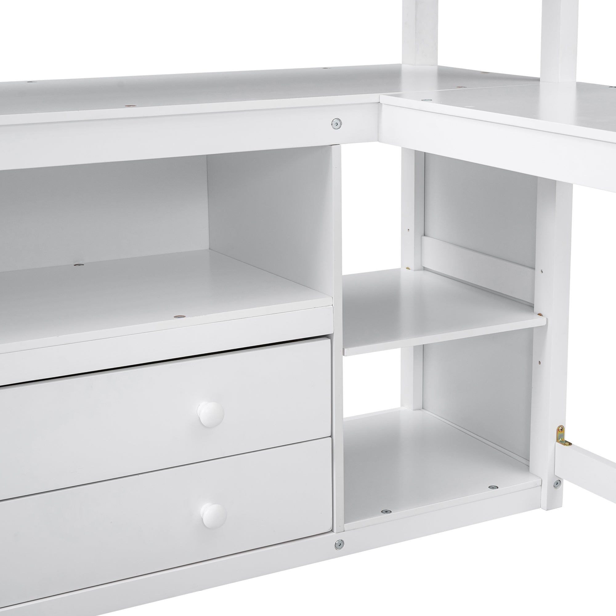 Full Size Loft Bed with Desk and Shelves,Two Built-in Drawers,White(Old SKU: SM000416AAK)