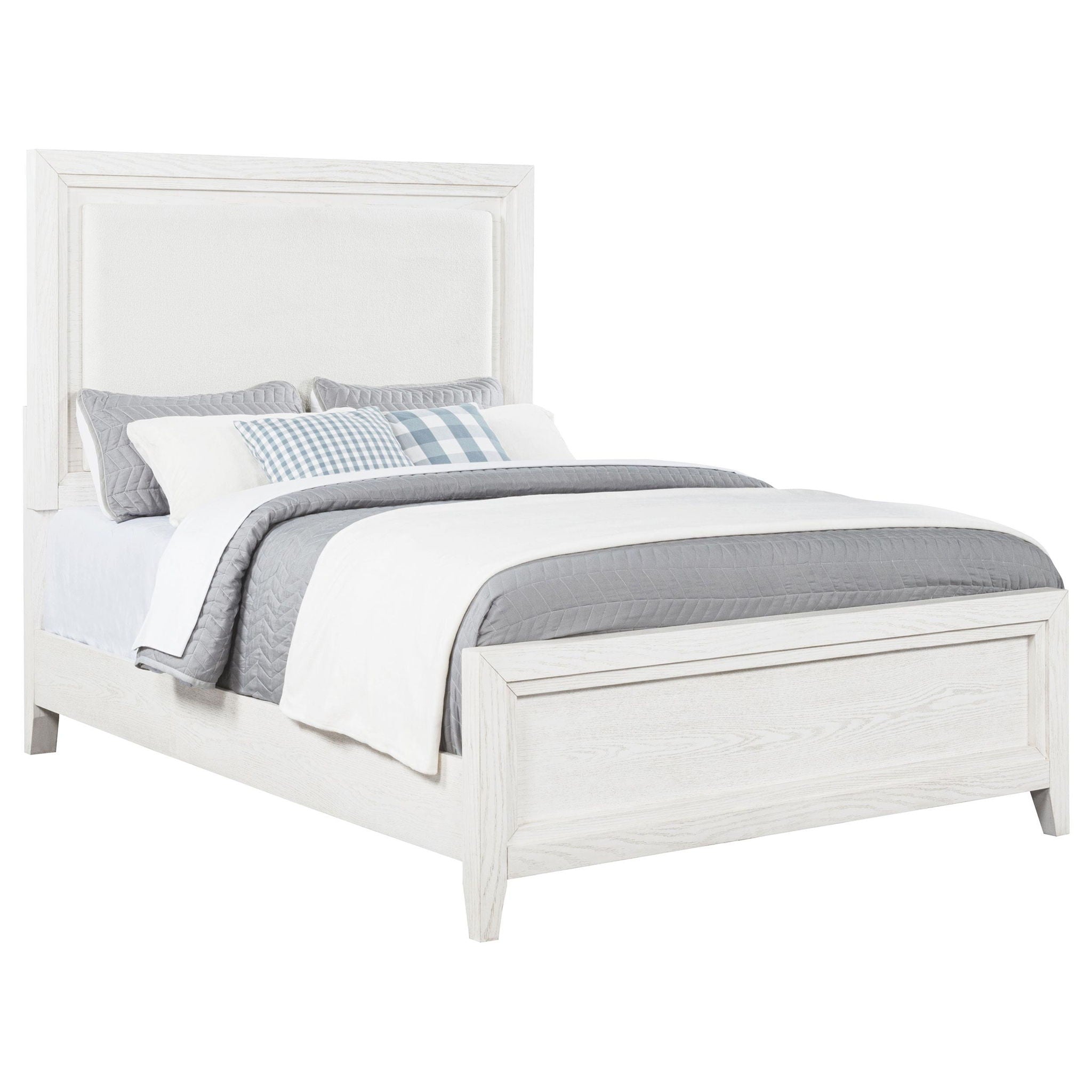 Marielle Queen Upholstered Panel Bed Distressed White