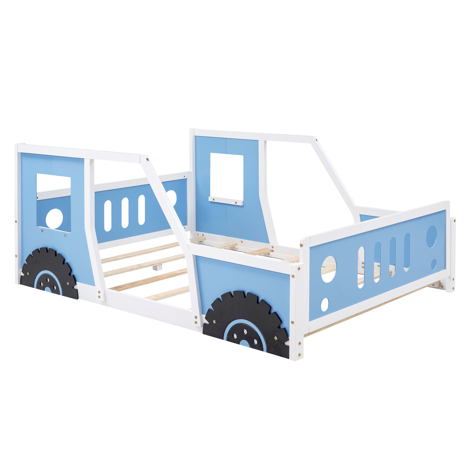 Full Size Classic Car-Shaped Platform Bed with Wheels,Blue - Atlantic Fine Furniture Melbourne FL