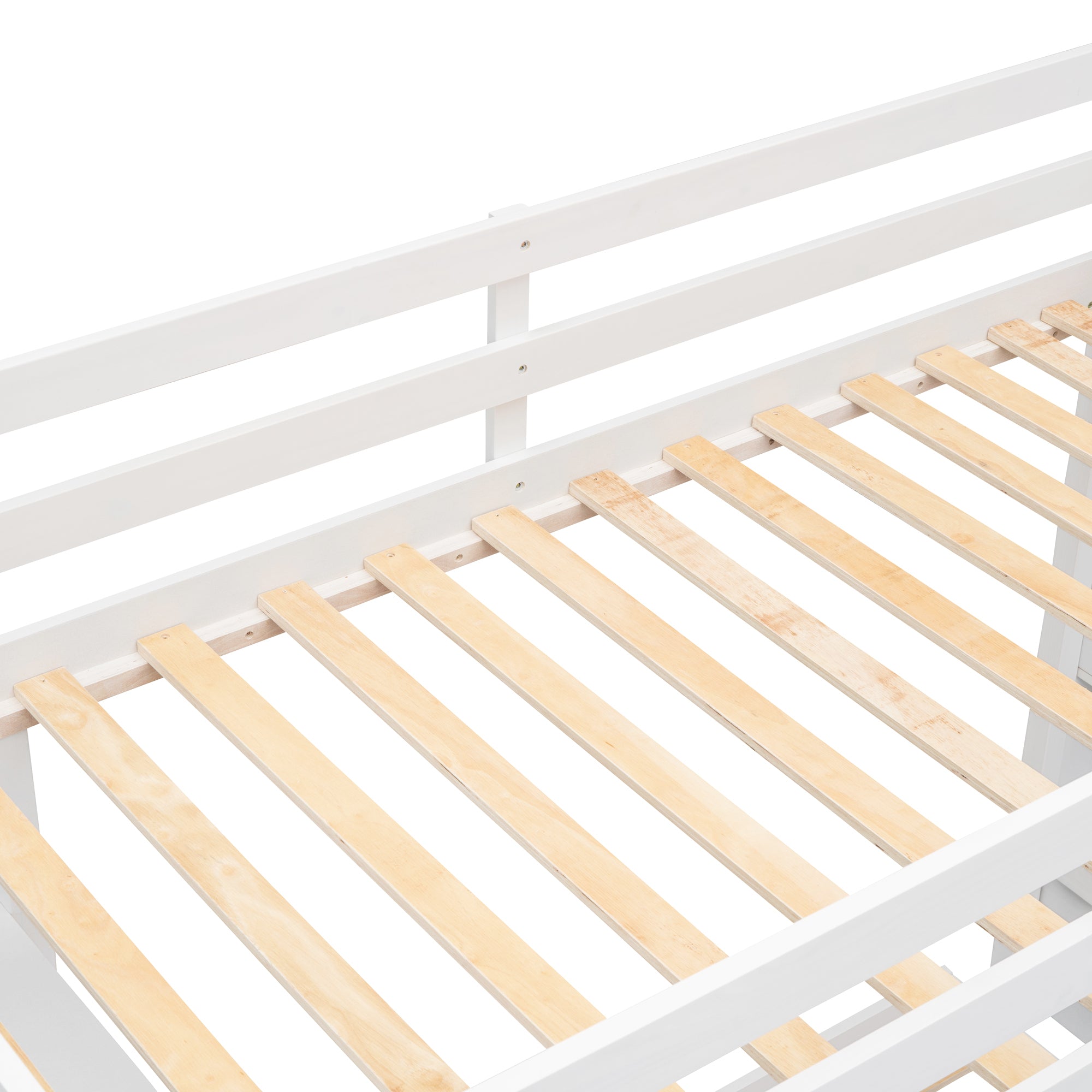 Twin Over Full Bunk Bed with 3-layer Shelves, Drawers and Storage Stairs, White - Atlantic Fine Furniture Melbourne FL