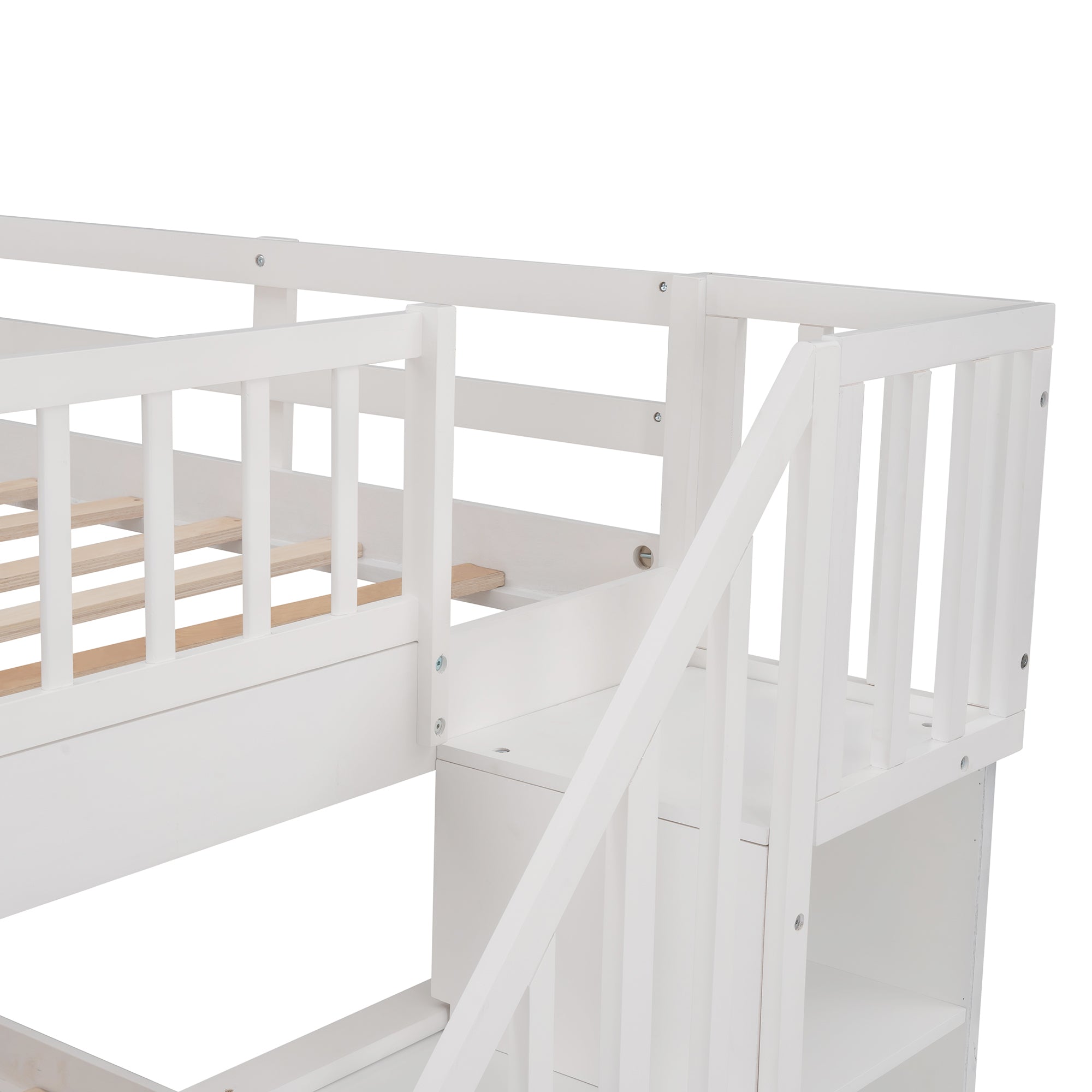 Stairway Full-Over-Full Bunk Bed with Drawer, Storage and Guard Rail for Bedroom, White ( old sku: LP000310AAK )