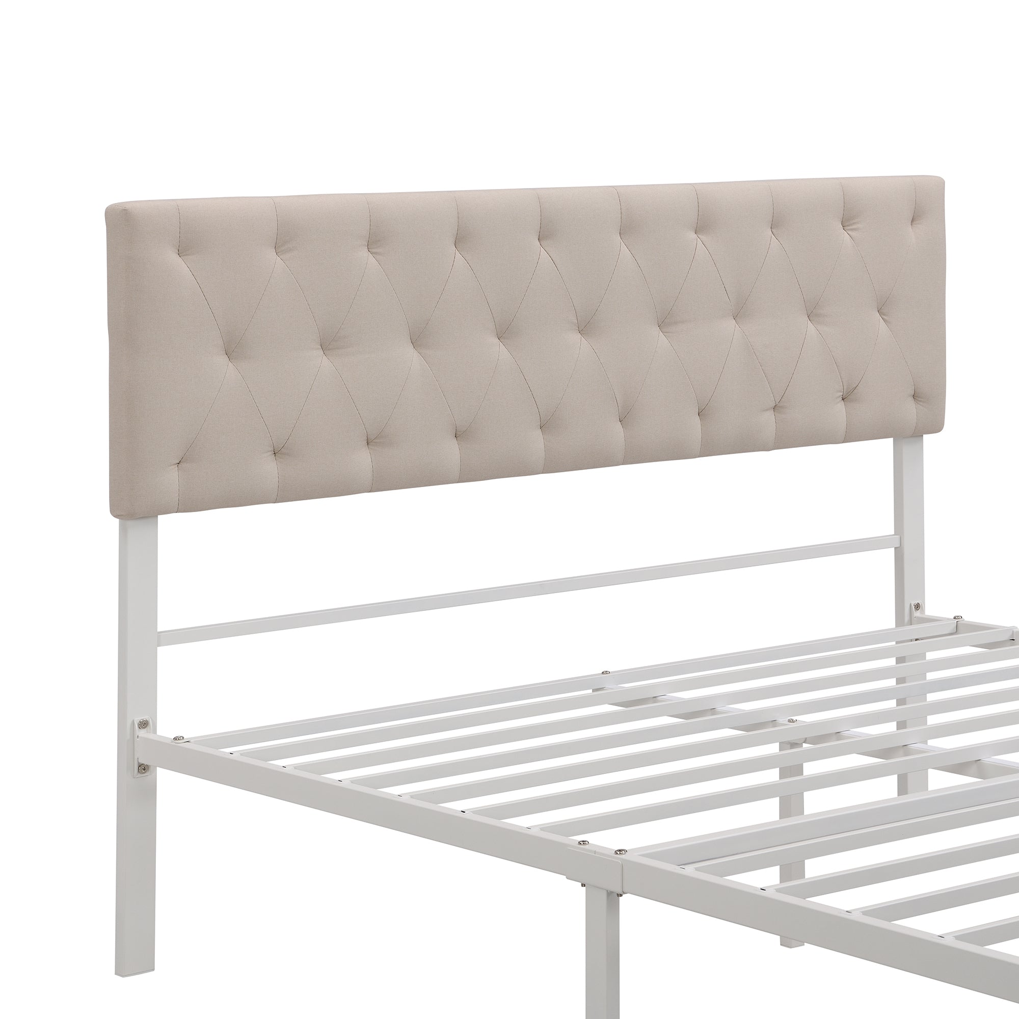 Queen Size Storage Bed Metal Platform Bed with a Big Drawer - Beige