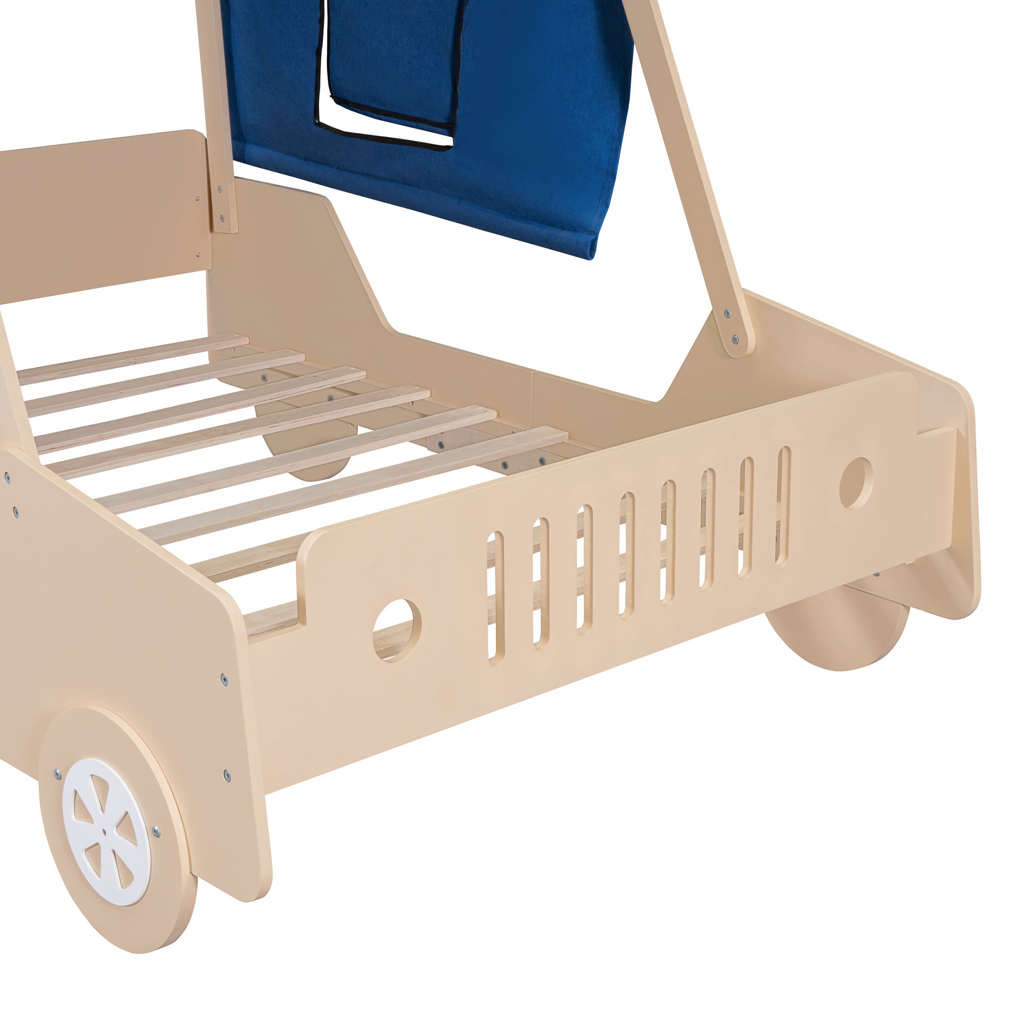 Full Size Car Shaped Bed with Tents,Natural