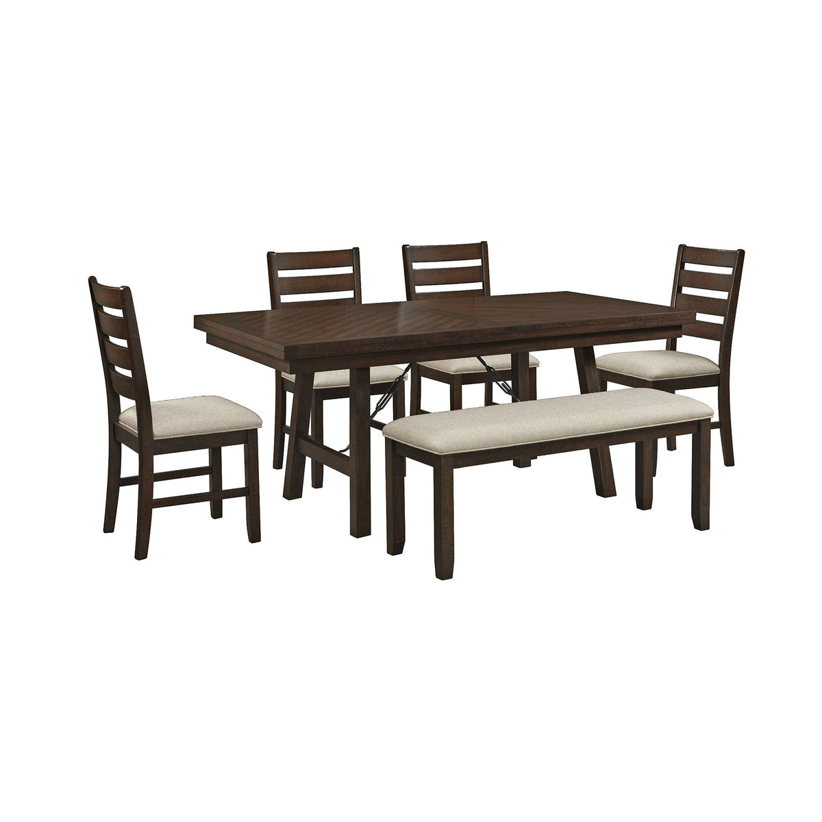 Jax 6 Piece Dining Set (72" Table, Four Chairs And Bench) in Cherry by Elements International