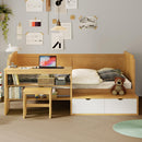 Daybed With Storage Shelves And Lockers, Multi Functional Bed With Study Desk And Matching Stool