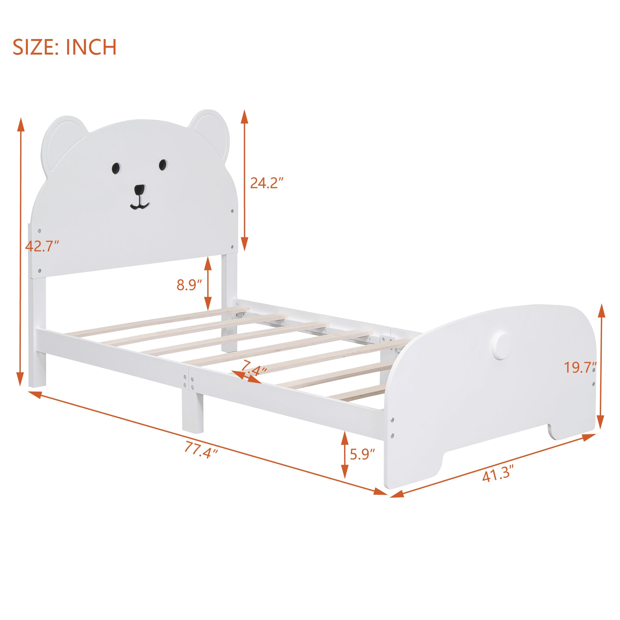 Twin Size Wood Platform Bed with Bear-shaped Headboard and Footboard,White - Atlantic Fine Furniture Melbourne FL