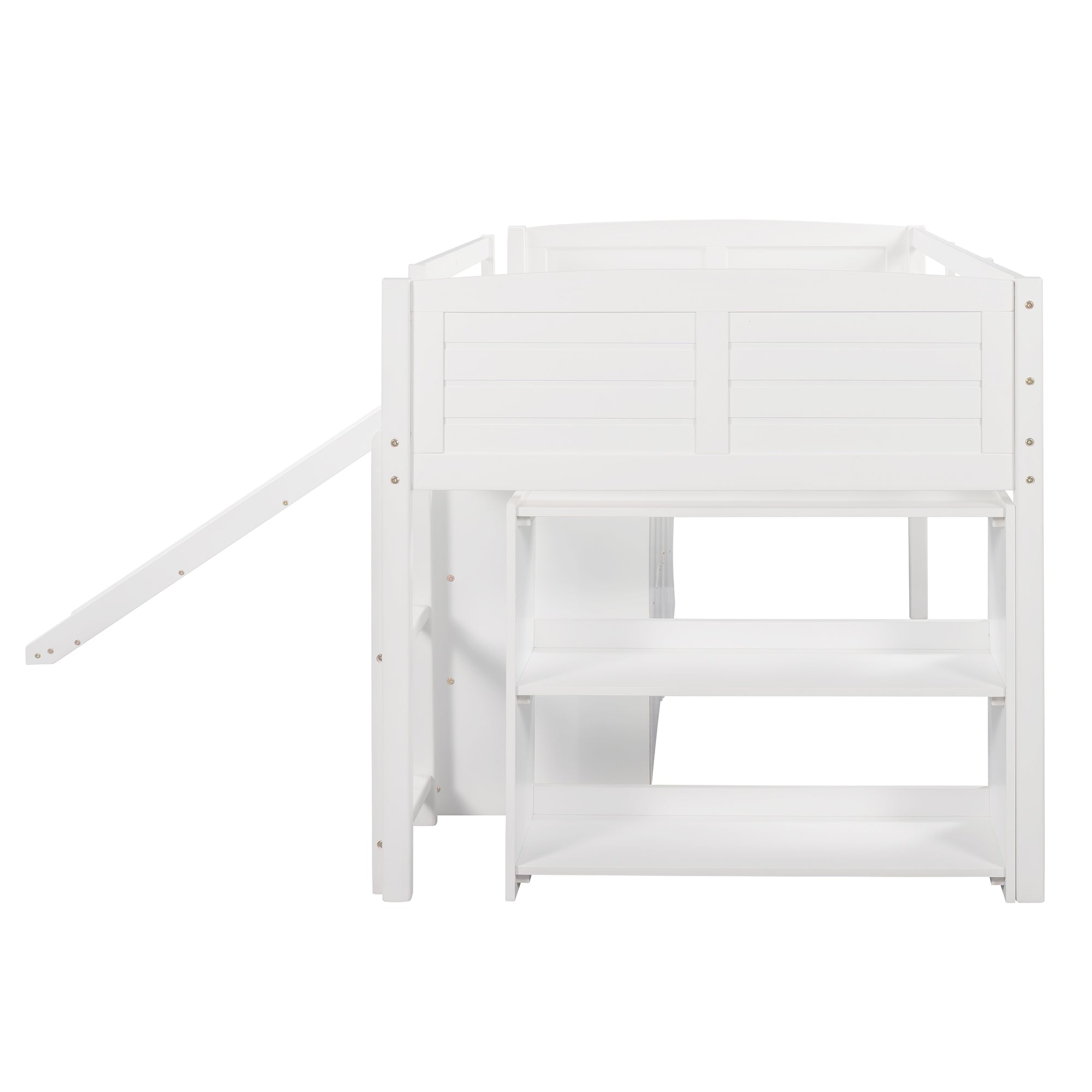 Low Twin Size Loft Bed with Cabinets, Shelves and Slide - White(OLD SKU :LP000503AAK) - Atlantic Fine Furniture Melbourne FL