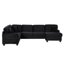 Upholstered U-Shaped Sectional Sofa With Movable Ottoman And Side Storage Pockets