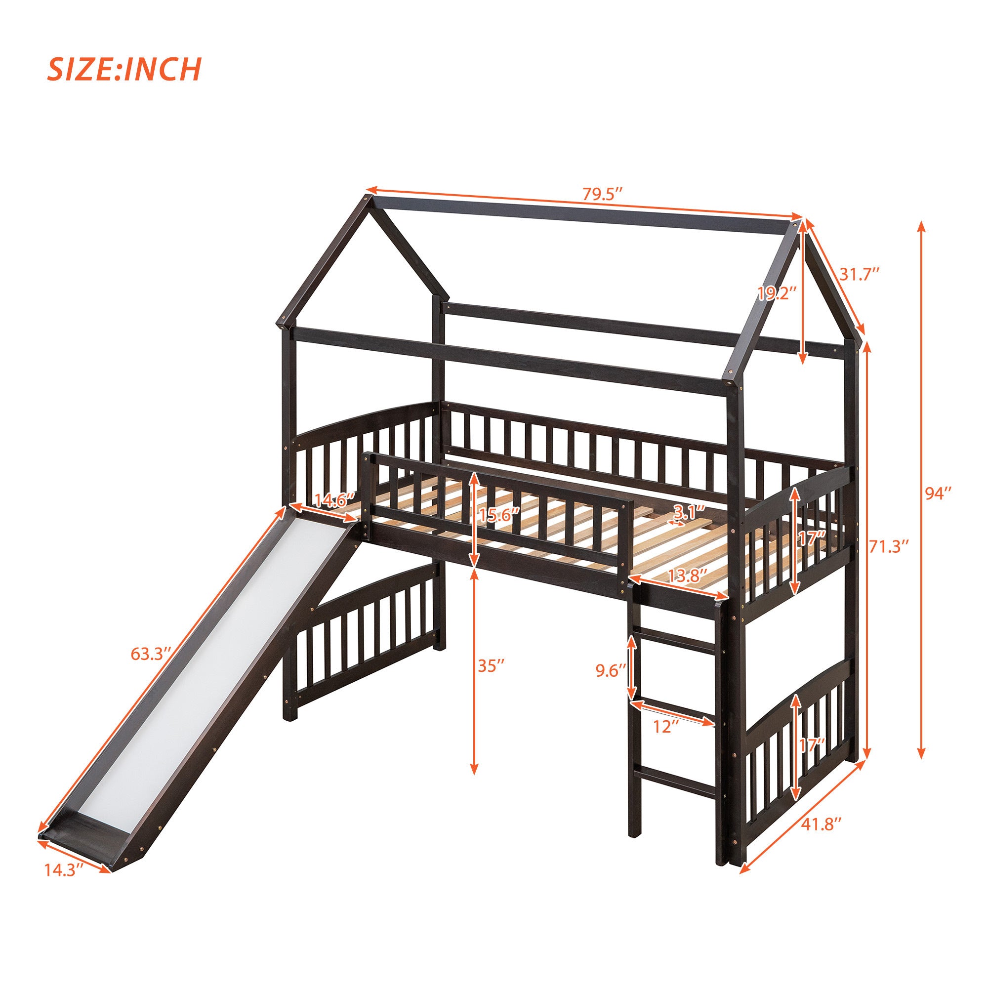 Twin Loft Bed with Slide, House Bed with Slide,Espresso(OLD SKU :LT000212AAP) - Atlantic Fine Furniture Melbourne FL
