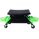 Rolling Detailing Creeper Seat With Wheels, Removable Tool Trays, 300 Lbs Capacity - Green