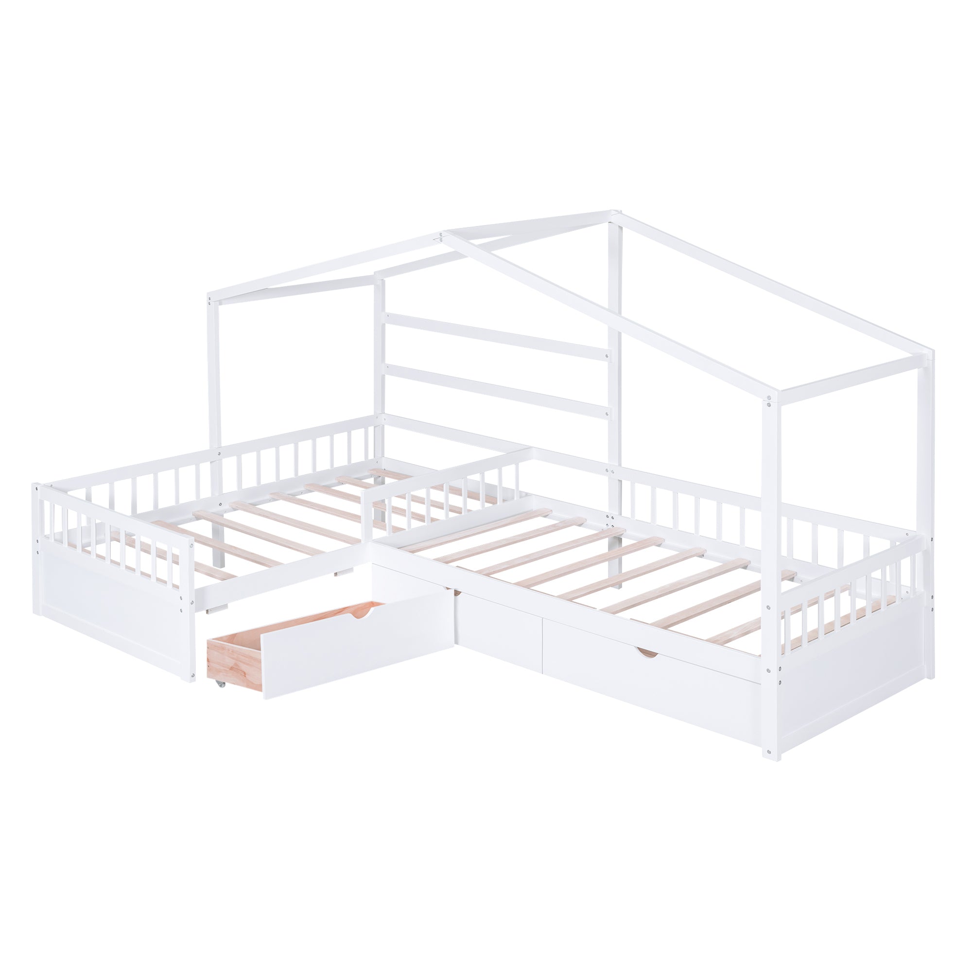Twin Size House Platform Bed with Three Storage Drawers,White - Atlantic Fine Furniture Melbourne FL