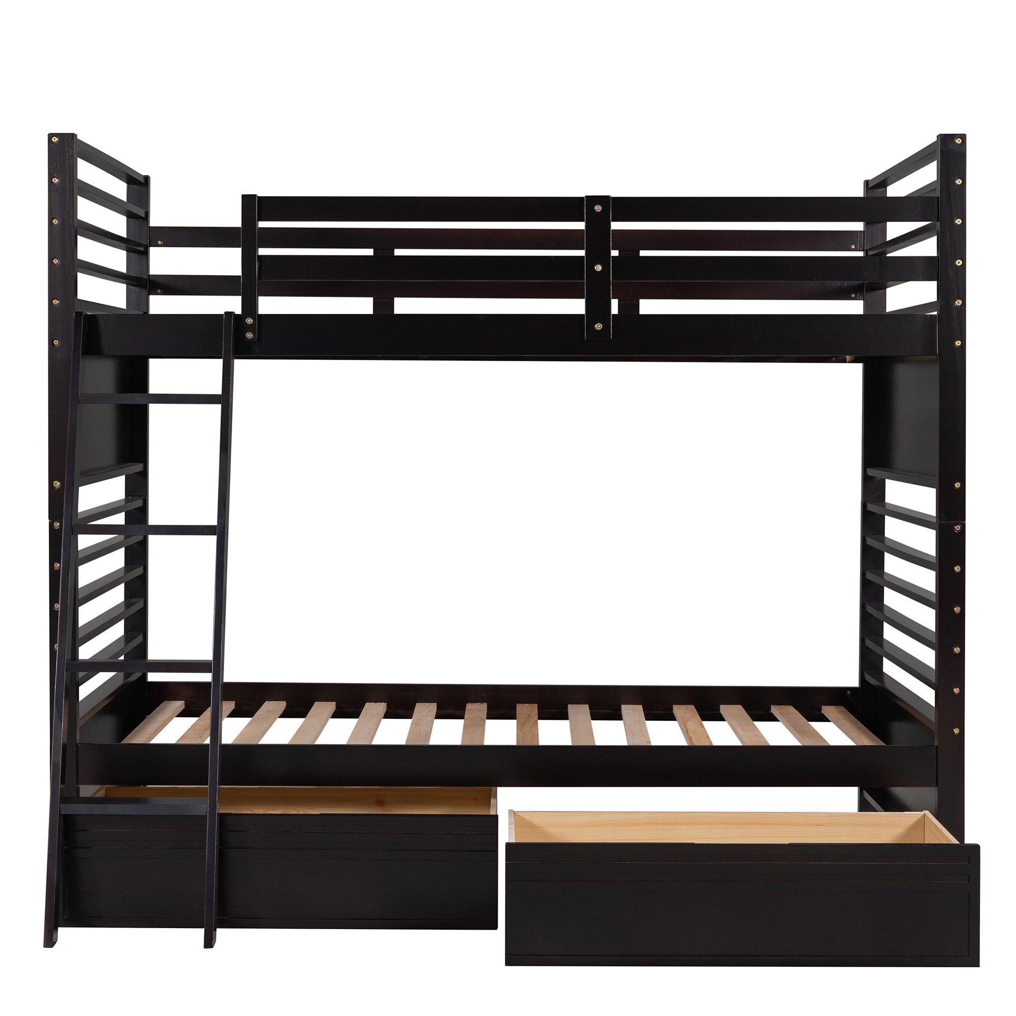 Twin over Twin Wood Bunk Bed with Two Drawers - Espresso - Atlantic Fine Furniture Melbourne FL