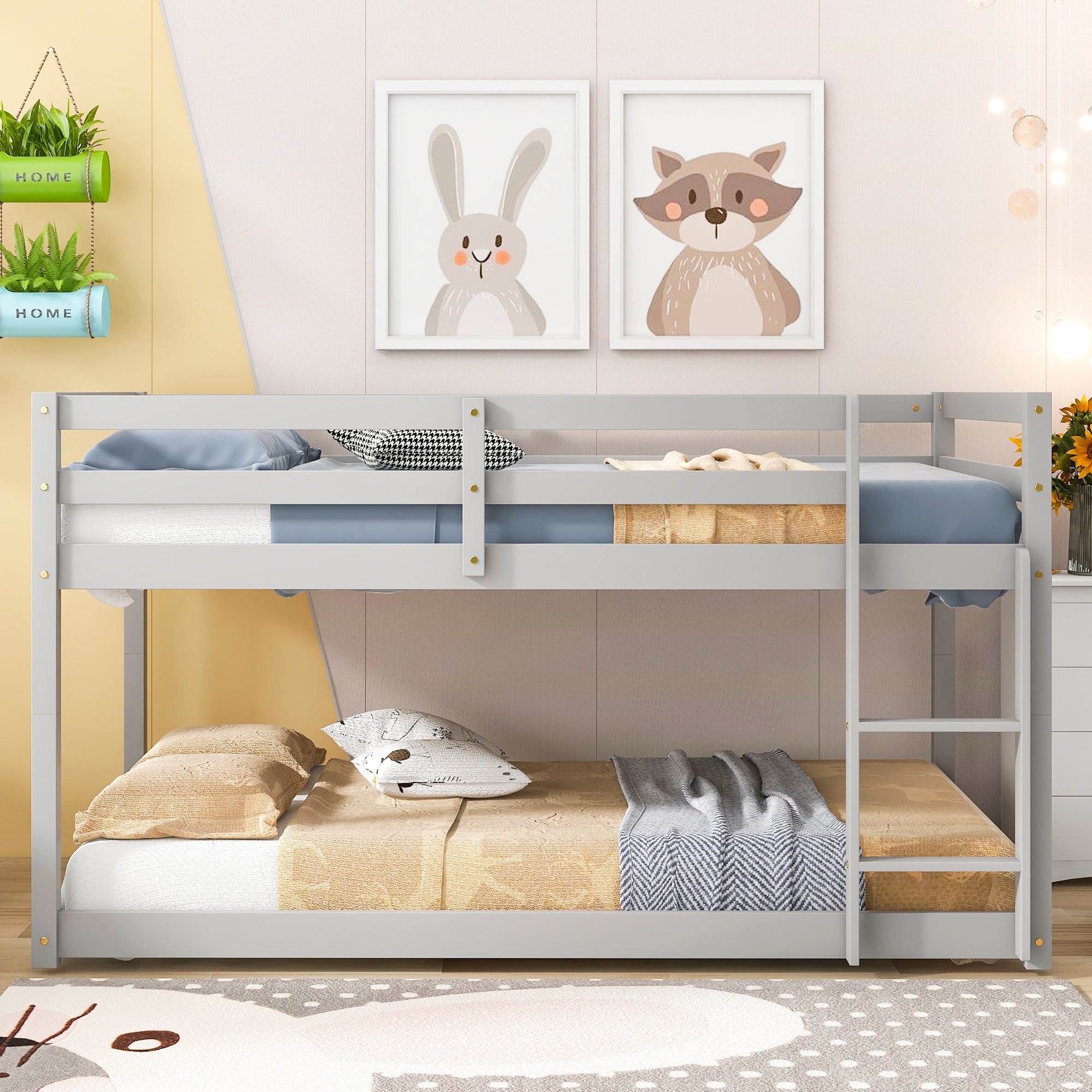 Twin over Twin Floor Bunk Bed,Grey(New SKU:W504P148536)