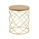 Contemporary Golden Side Table With Top And Metal Frame - Natural / Gold