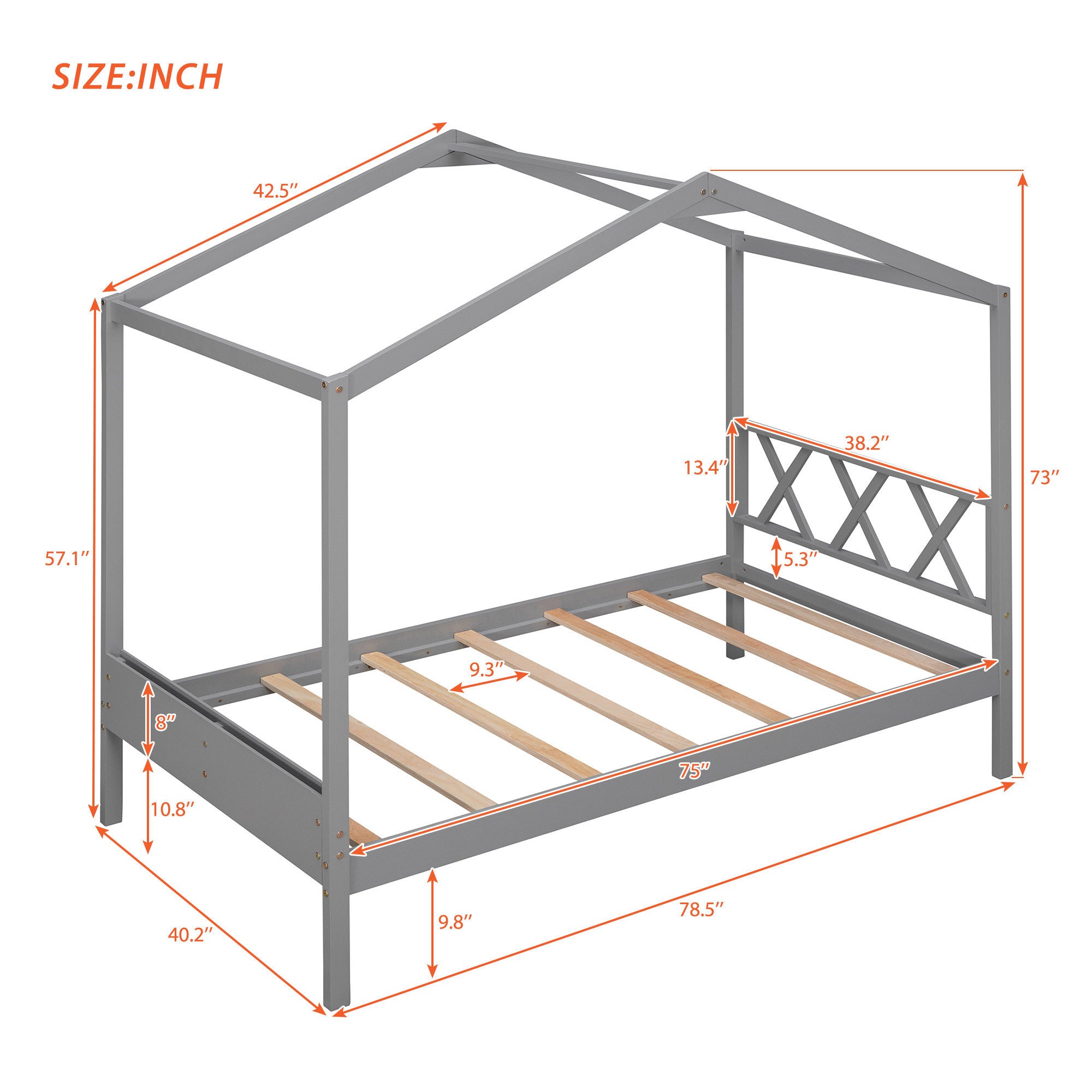 Twin Size Wood House Bed with Storage Space, Gray(OLD SKU: LP000001AAE) - Atlantic Fine Furniture Melbourne FL